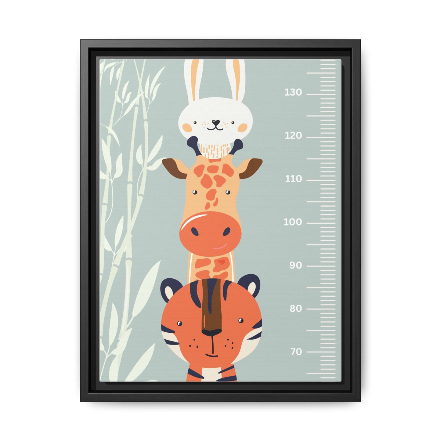 Cute Animal Growth Chart Wall Art, Framed Canvas, Kids Room Decor, Jungle Theme, Baby Shower Gift, Nursery Decoration