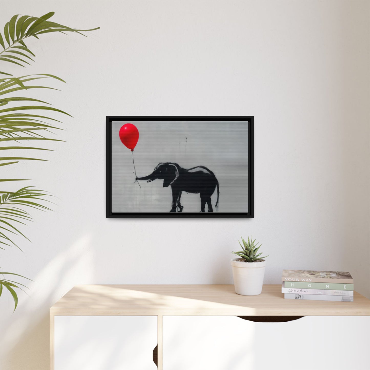 Framed Elephant Canvas Art - Playful Balloon Design