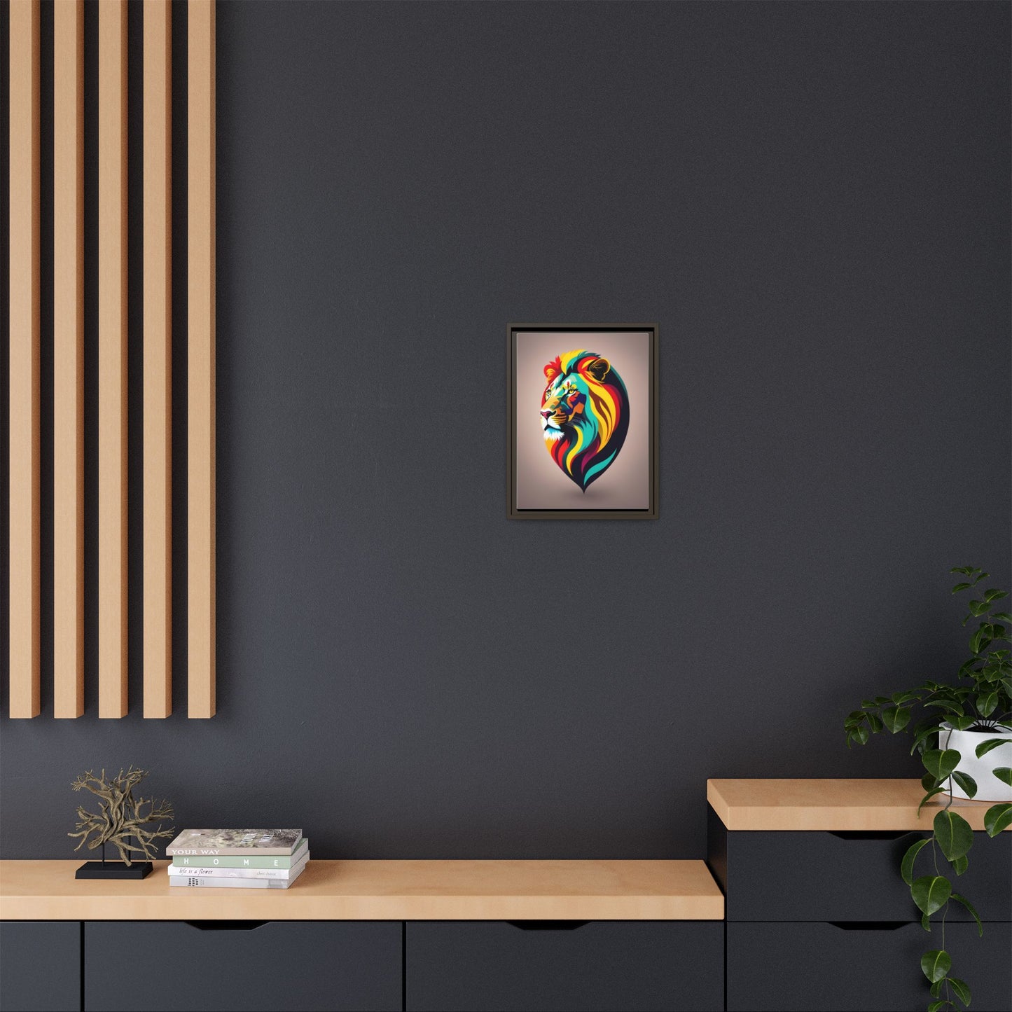 Vibrant Lion Canvas Wall Art, Framed Art Print, Colorful Animal Decor, Living Room Art, Unique Gift Idea