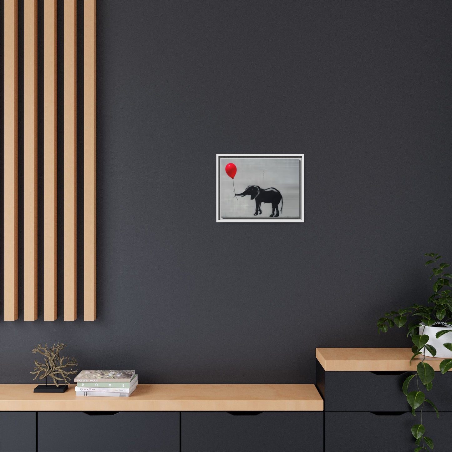 Framed Elephant Canvas Art - Playful Balloon Design