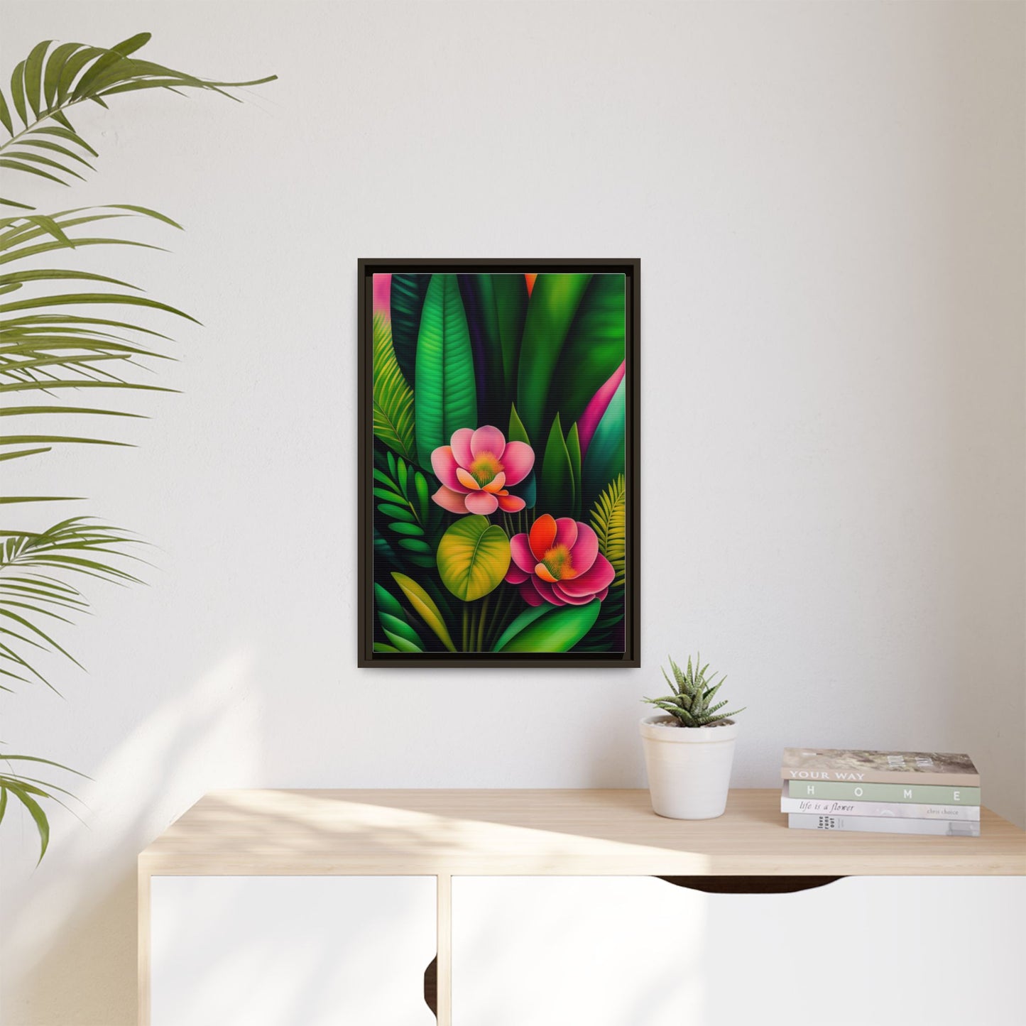 Vibrant Floral Wall Art, Framed Canvas Print, Tropical Decor, Bright Home Aesthetic, Gift for Nature Lovers, Botanical Artwork
