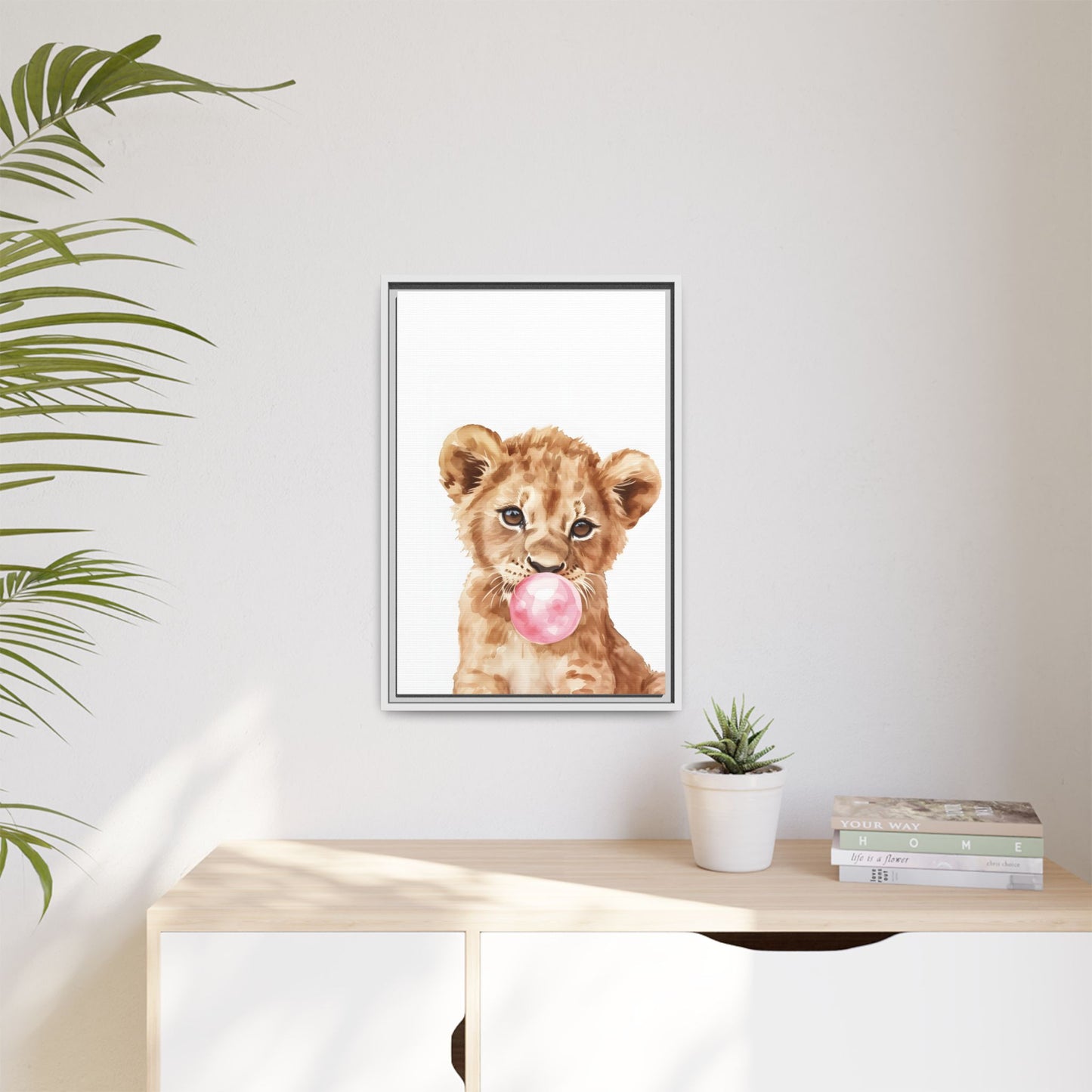 Adorable Lion Cub Canvas Art, Cute Nursery Decor, Framed Wall Art, Baby Shower Gift, Kids Room Decoration, Wild Animal Print