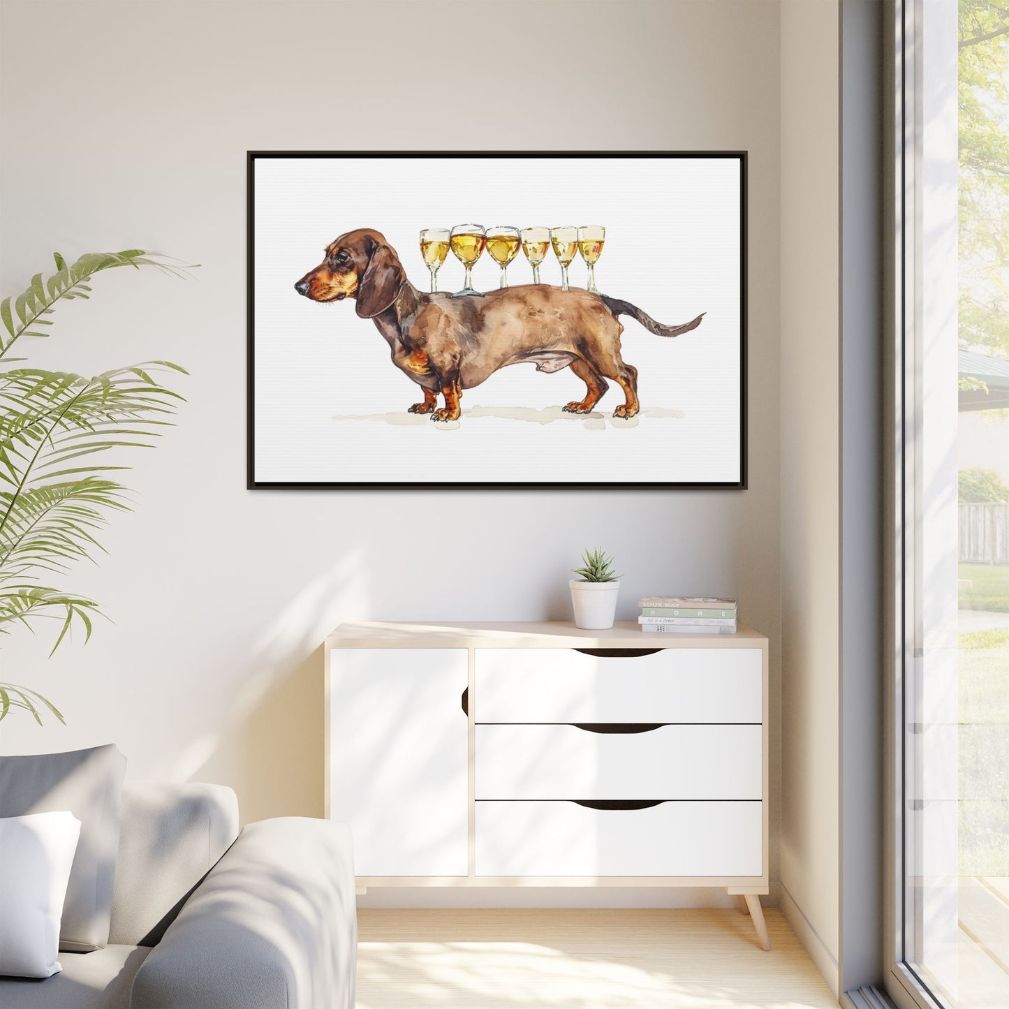 Dachshund Drink Art Print, Framed Wall Decor, Dog Lovers Gift, Pet Lover Decor, Funny Dog Art, Home Bar Decoration