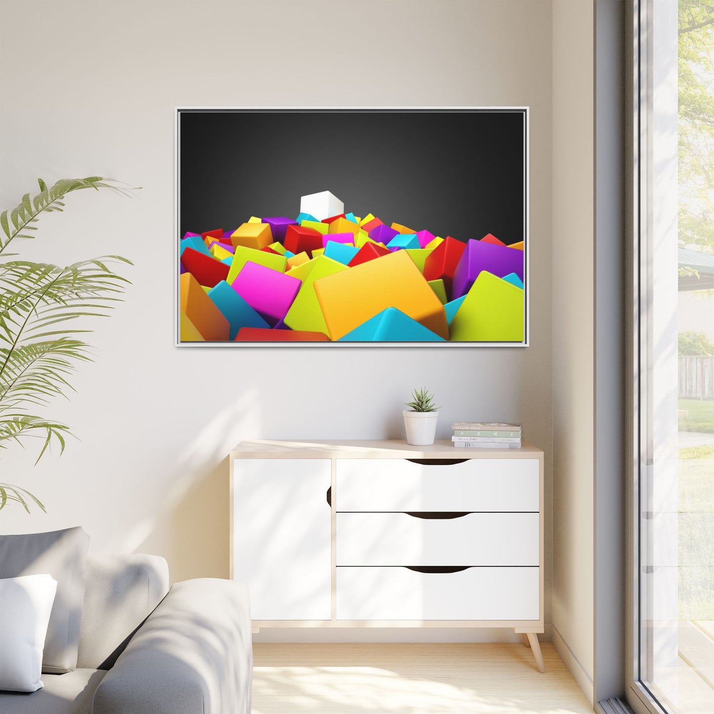 Vibrant Multi-Color Framed Canvas Art - Modern Geometric Decor