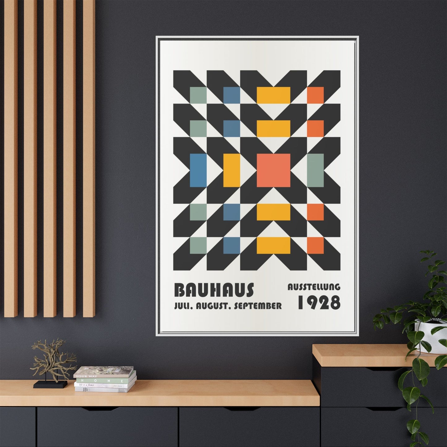 Bauhaus-Inspired Framed Canvas Art - Retro Multi-Color Wall Decor