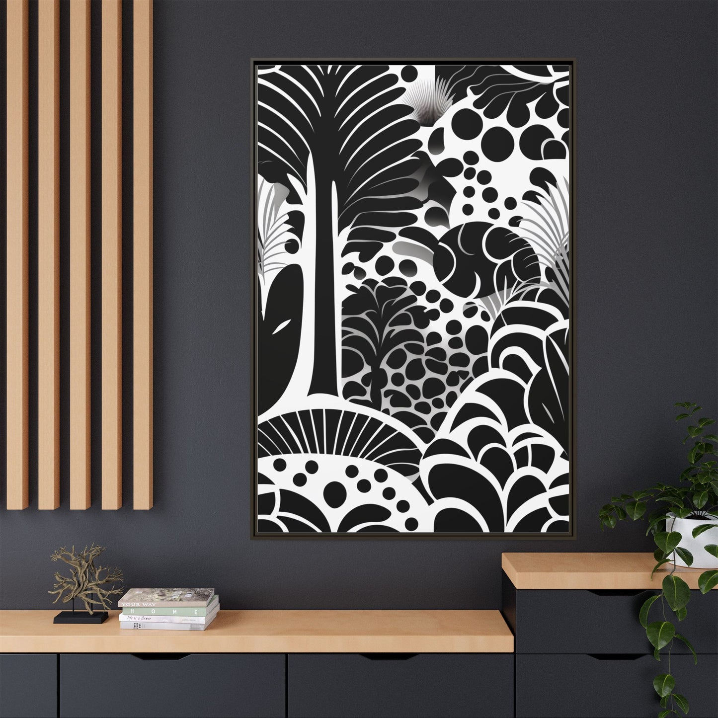Black and White Framed Art Print, Modern Wall Décor, Minimalist Home Decoration, Botanical Canvas Artwork, Gift for Art Lovers