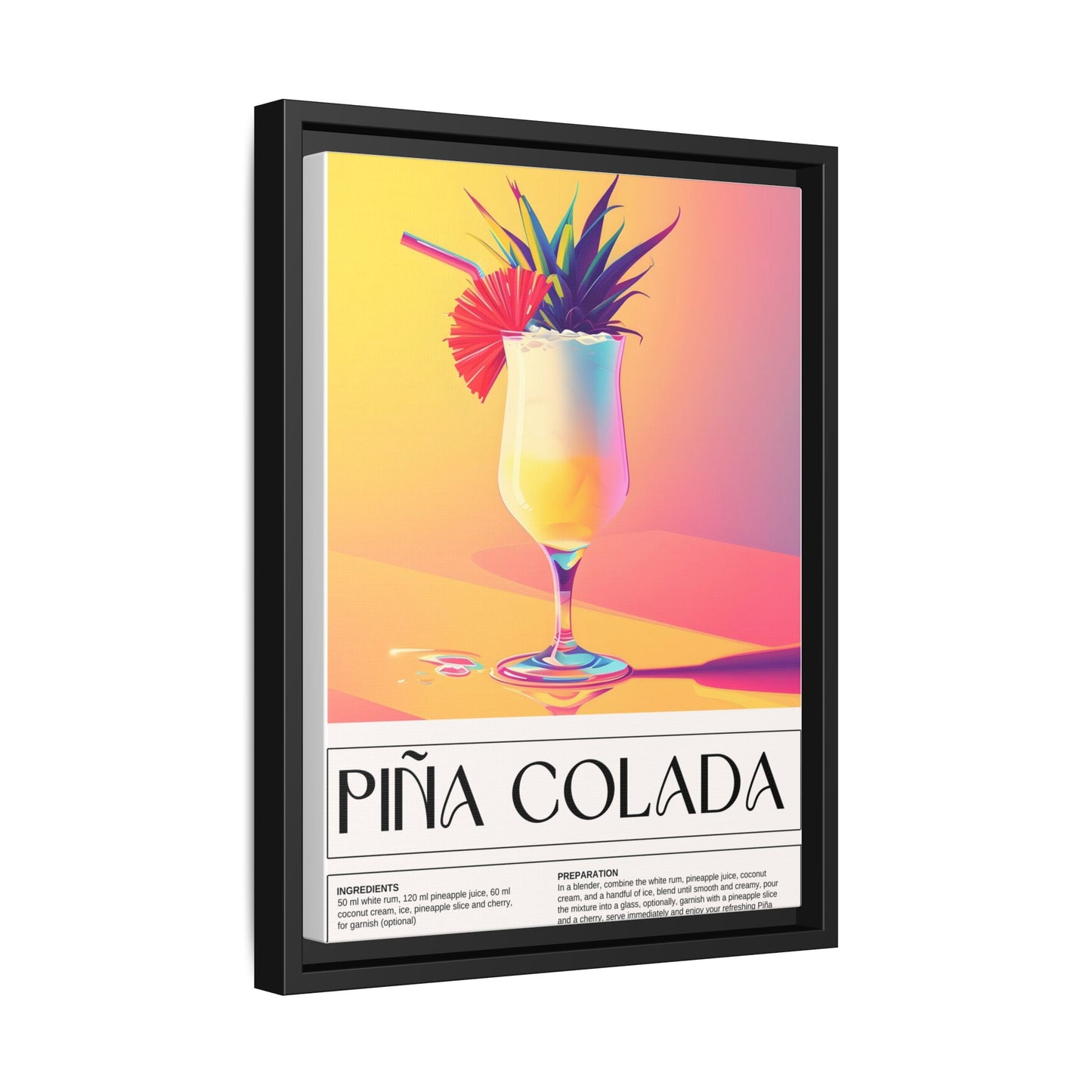 Piña Colada Art Print, Tropical Wall Decor, Summer Vibes Framed Canvas, Cocktail Lover Gift, Home Bar Decoration