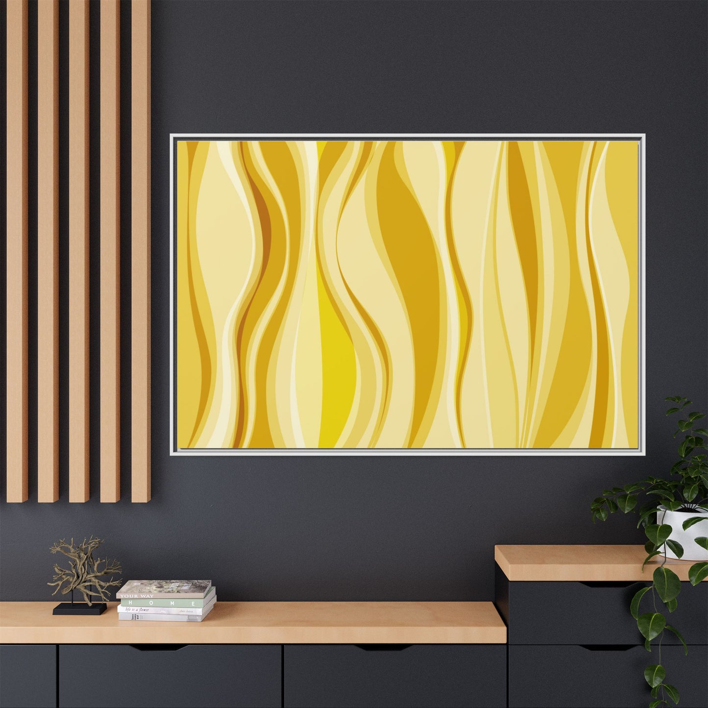 Modern Abstract Framed Art Print, Yellow Wave Canvas, Home Décor, Wall Art, Minimalist Design, Gift for Her, Art for Living Room