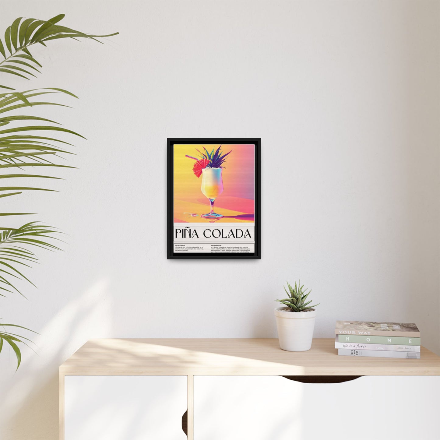 Piña Colada Art Print, Tropical Wall Decor, Summer Vibes Framed Canvas, Cocktail Lover Gift, Home Bar Decoration
