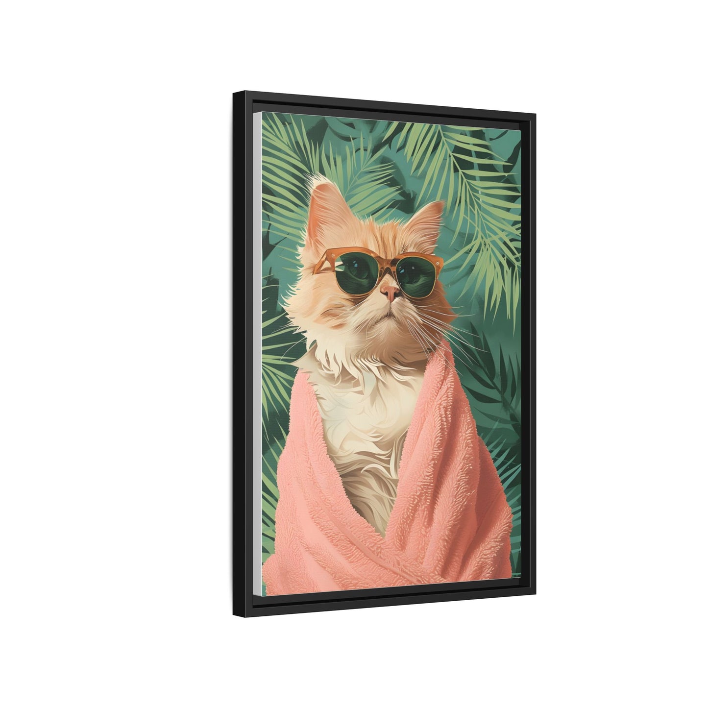 Framed Cat Art Print, Cool Cat Wall Decor, Tropical Vibe Home Decor, Fun Pet Lover Gift, Cute Animal Wall Art