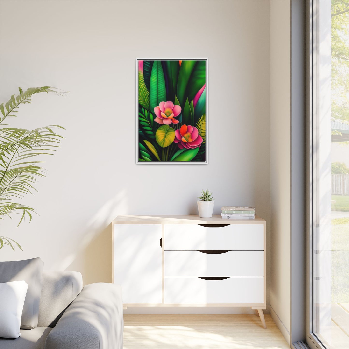 Vibrant Floral Wall Art, Framed Canvas Print, Tropical Decor, Bright Home Aesthetic, Gift for Nature Lovers, Botanical Artwork