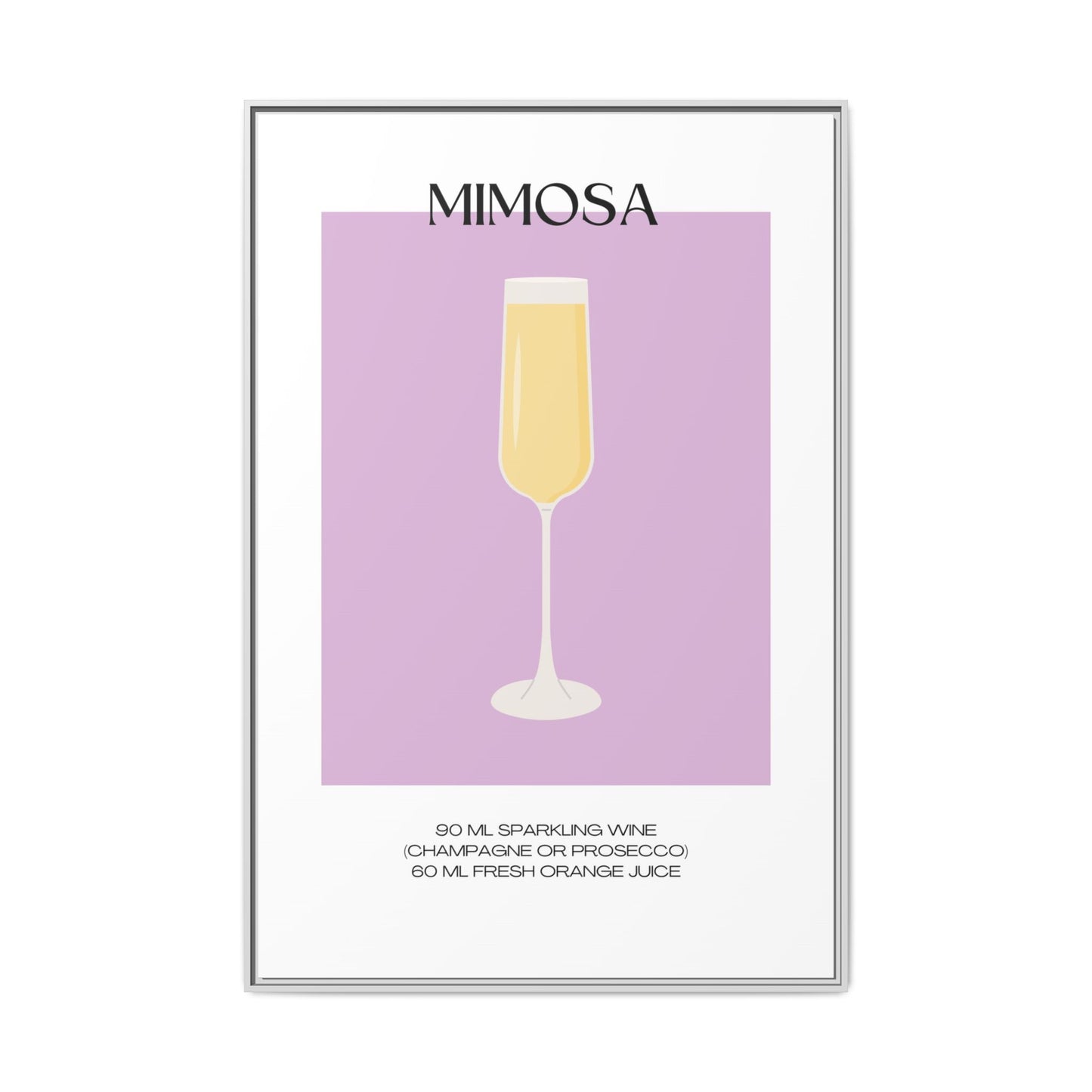 Mimosa Recipe Canvas Wall Art, Framed Home Decor, Kitchen Wall Art, Brunch Decoration, Gift for Foodies, Modern Art Print