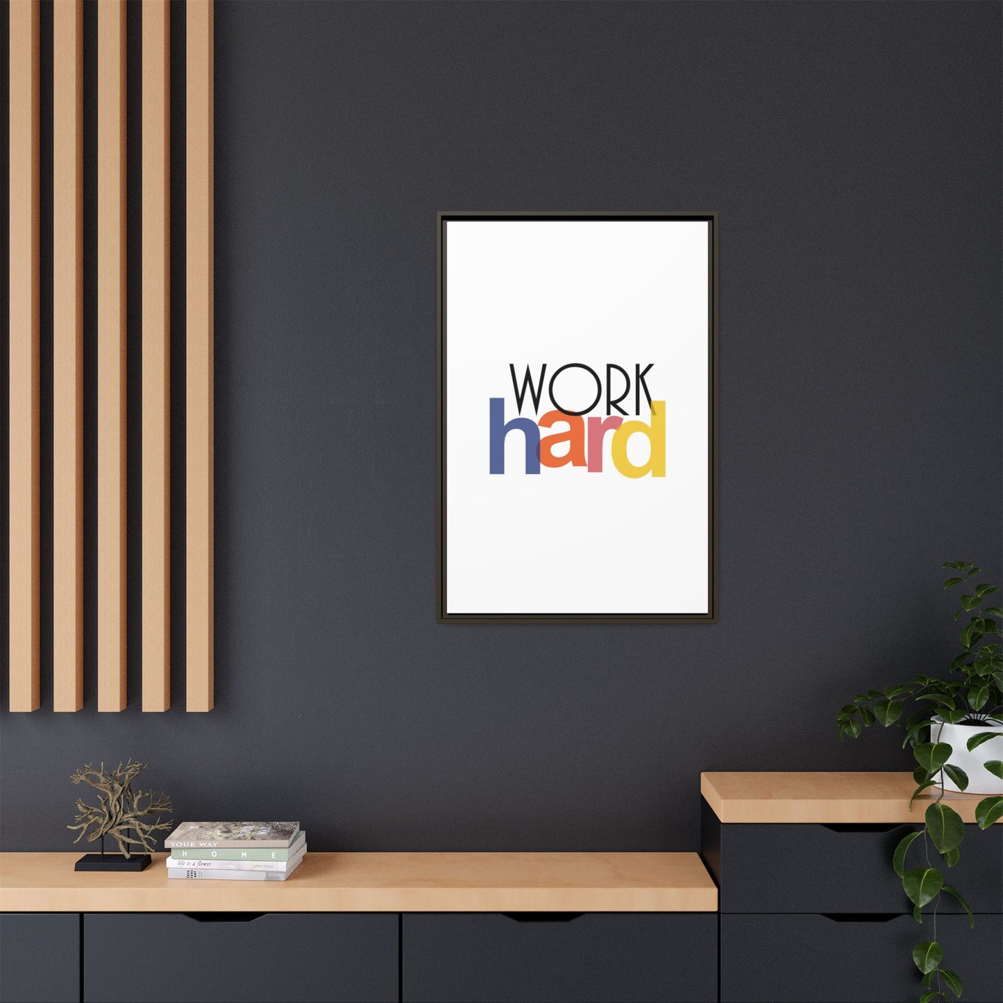 Framed Wall Art: Motivational 'WORK hard' Canvas Print | Office Decor, Gift for Student, Inspirational Wall Decor, Home Office Wall Art