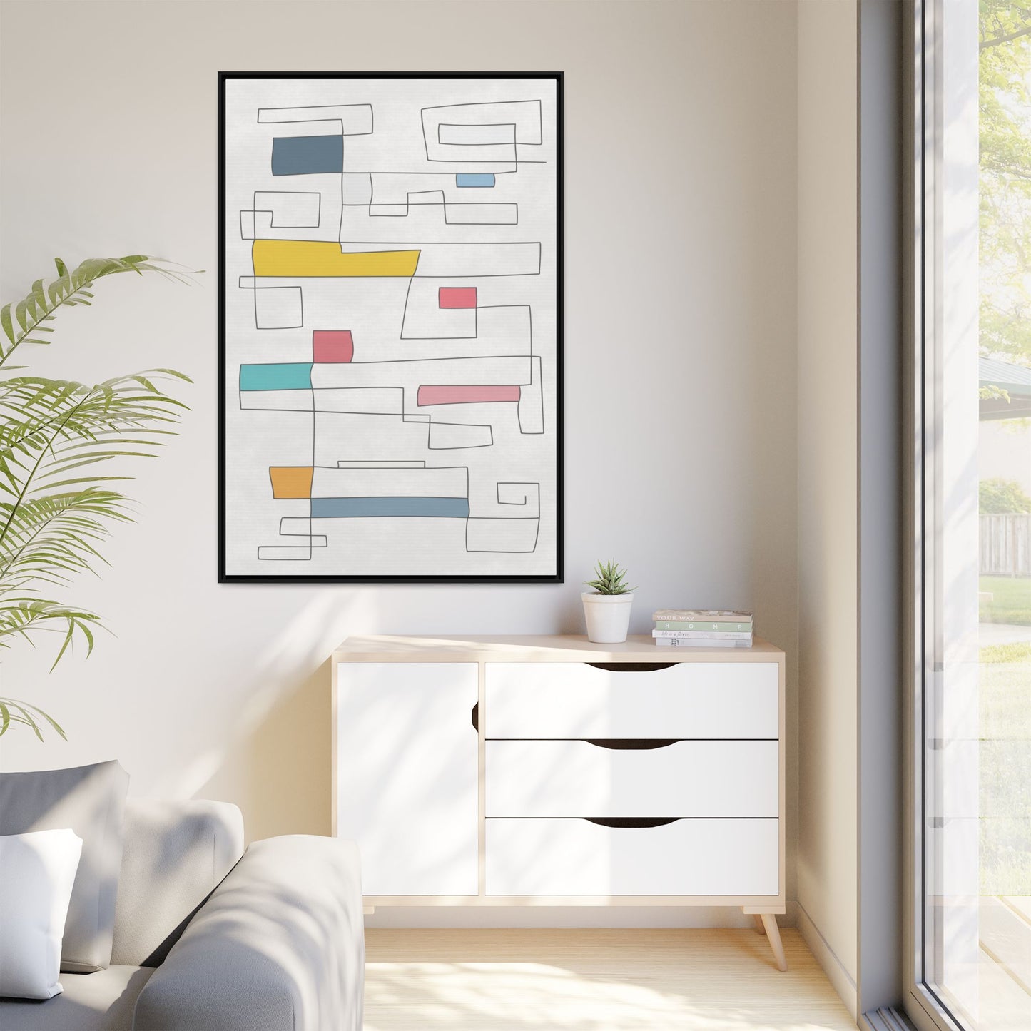 Abstract Line Art Framed Canvas - Modern Multi-Color Wall Decor