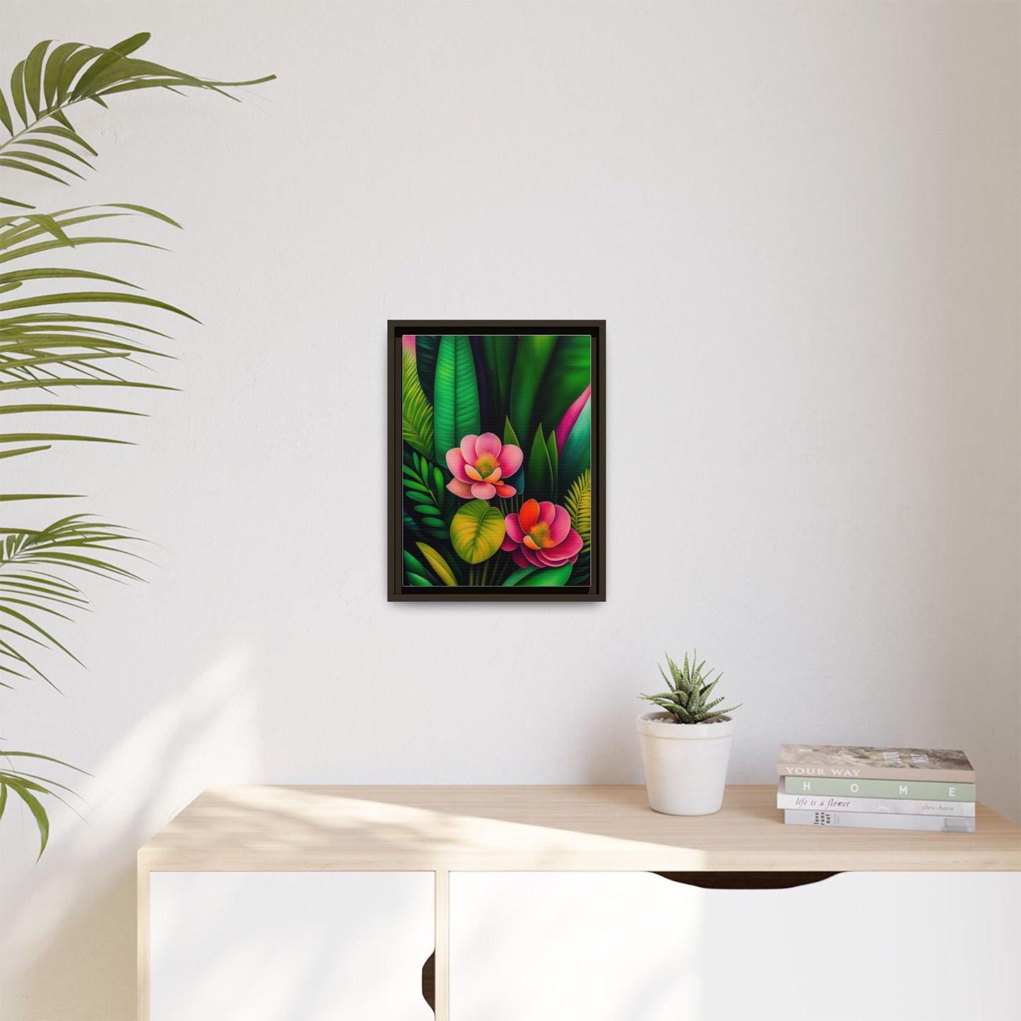 Vibrant Floral Wall Art, Framed Canvas Print, Tropical Decor, Bright Home Aesthetic, Gift for Nature Lovers, Botanical Artwork