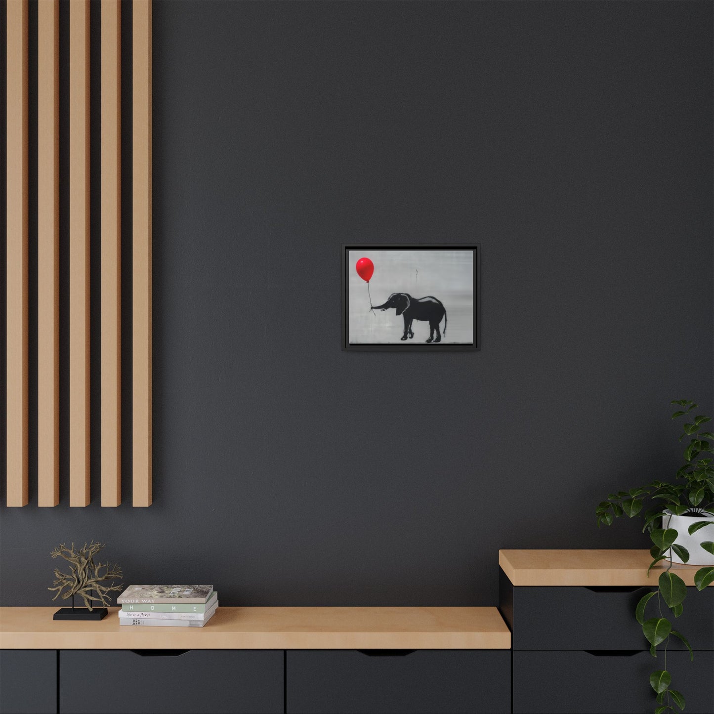 Framed Elephant Canvas Art - Playful Balloon Design