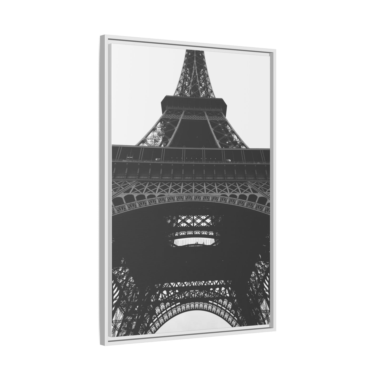 Eiffel Tower Matte Canvas Wall Art - Framed Black and White Decor