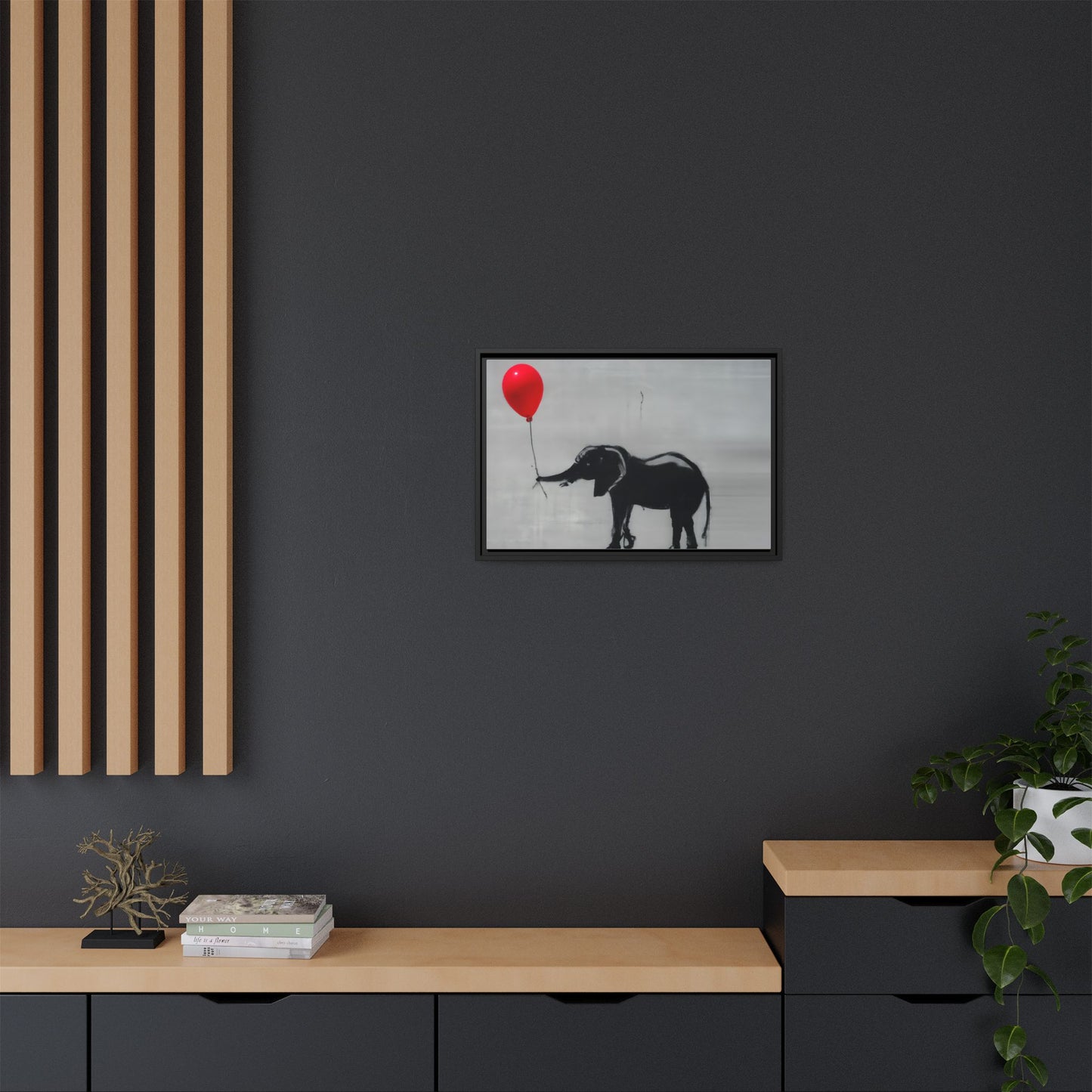 Framed Elephant Canvas Art - Playful Balloon Design