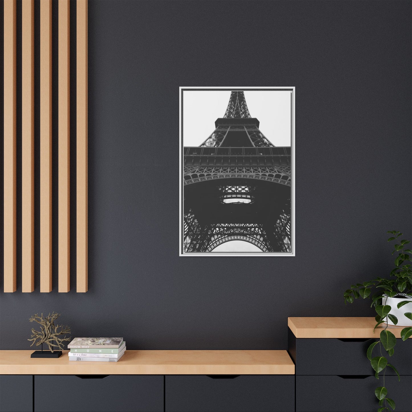 Eiffel Tower Matte Canvas Wall Art - Framed Black and White Decor