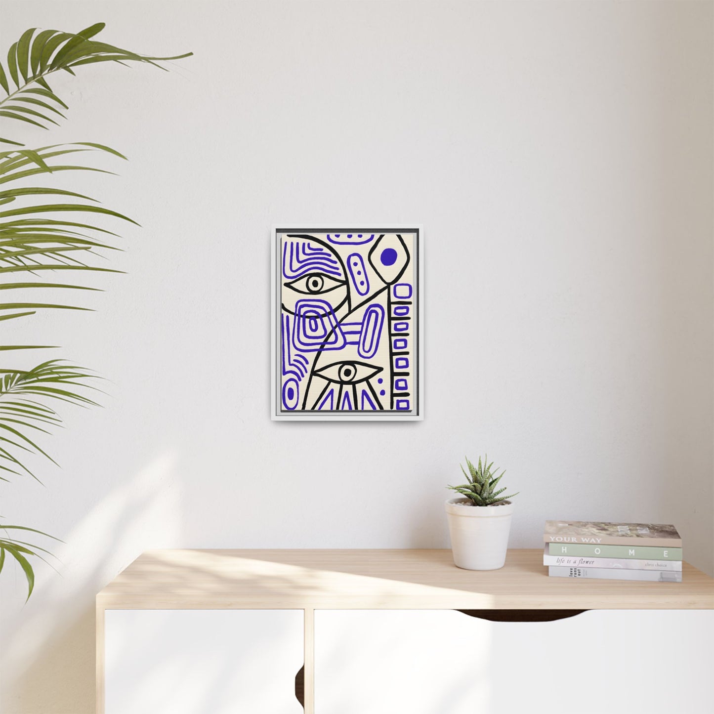 Abstract Line Art Canvas Print - Modern Black and Purple Framed Artwork