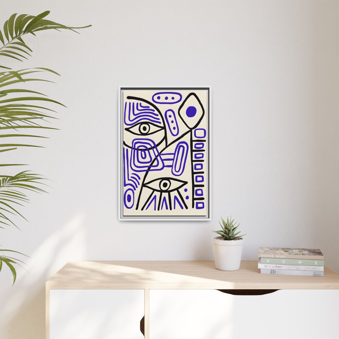 Abstract Line Art Canvas Print - Modern Black and Purple Framed Artwork