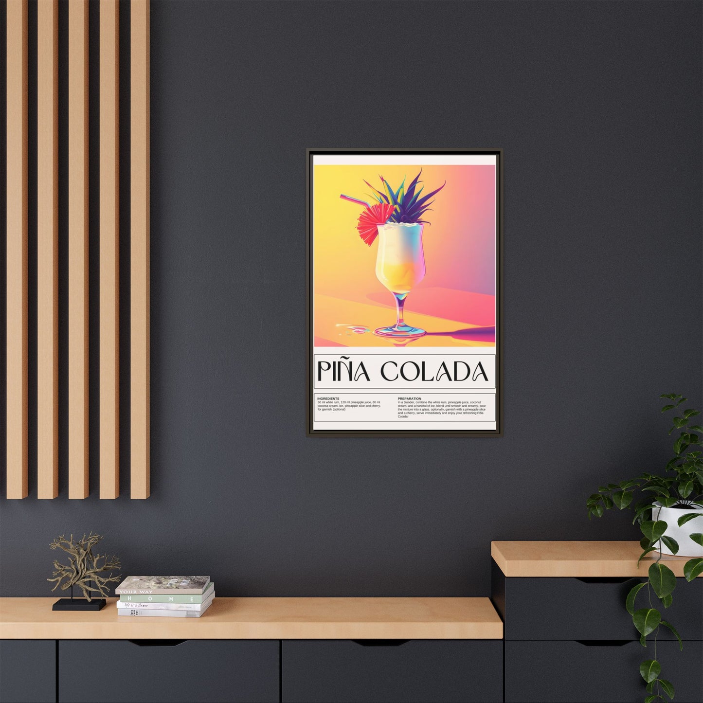Piña Colada Art Print, Tropical Wall Decor, Summer Vibes Framed Canvas, Cocktail Lover Gift, Home Bar Decoration