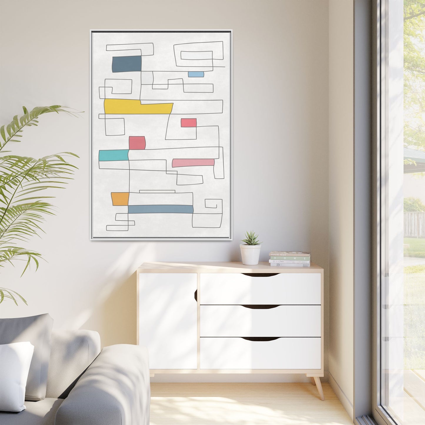 Abstract Line Art Framed Canvas - Modern Multi-Color Wall Decor