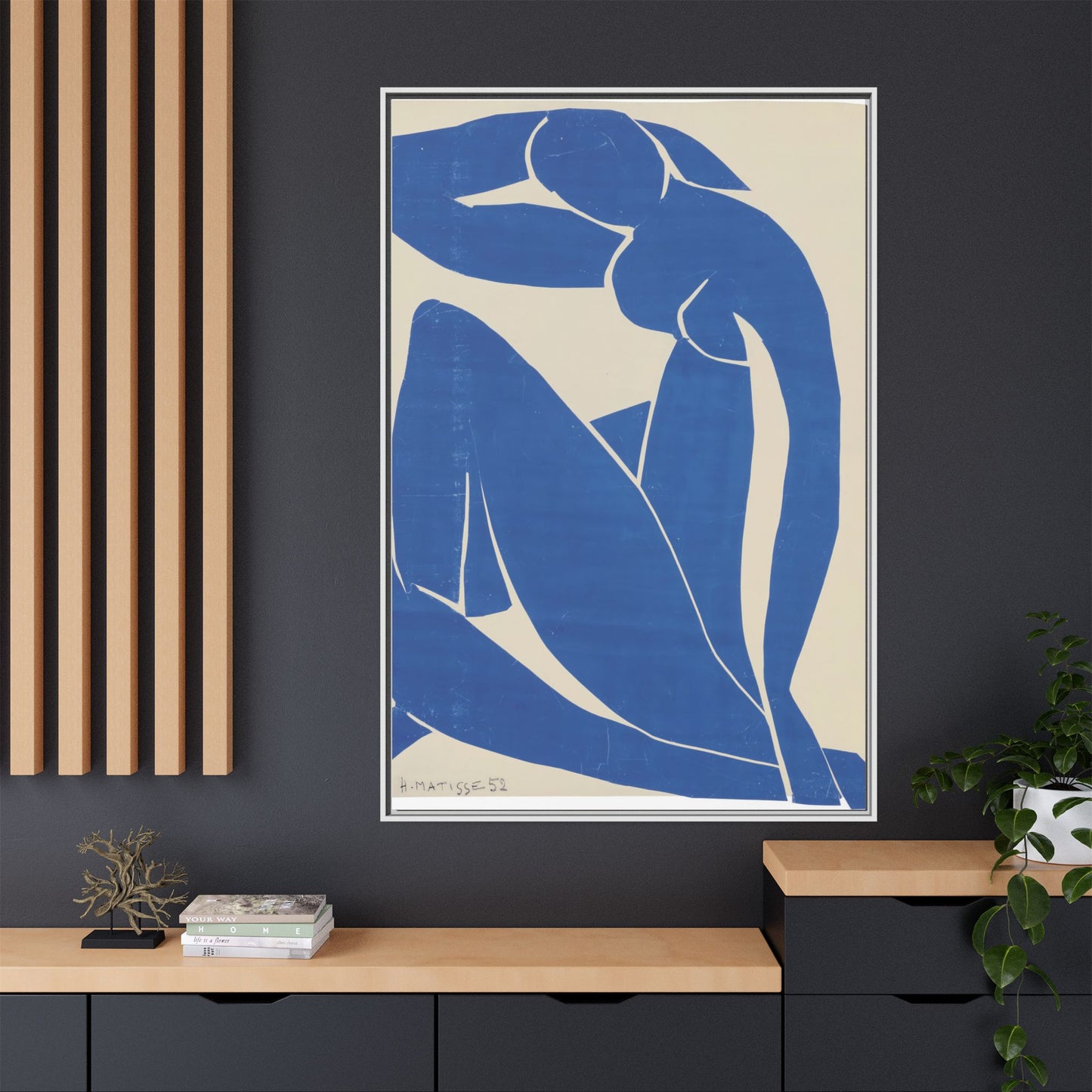 Contemporary Framed Canvas Art - Blue Abstract Figure, Modern Home Decor, Gift for Art Lovers, Stylish Wall Art, Feminine Vibe