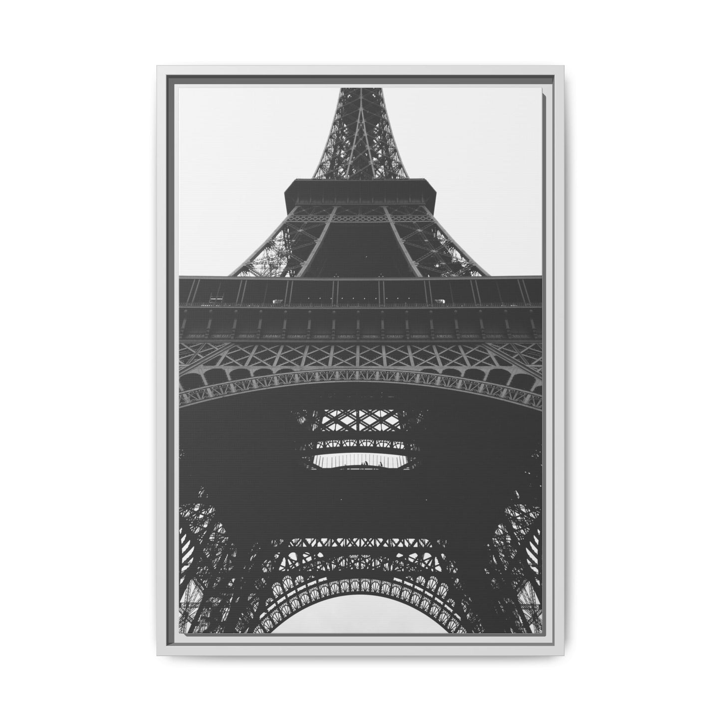 Eiffel Tower Matte Canvas Wall Art - Framed Black and White Decor