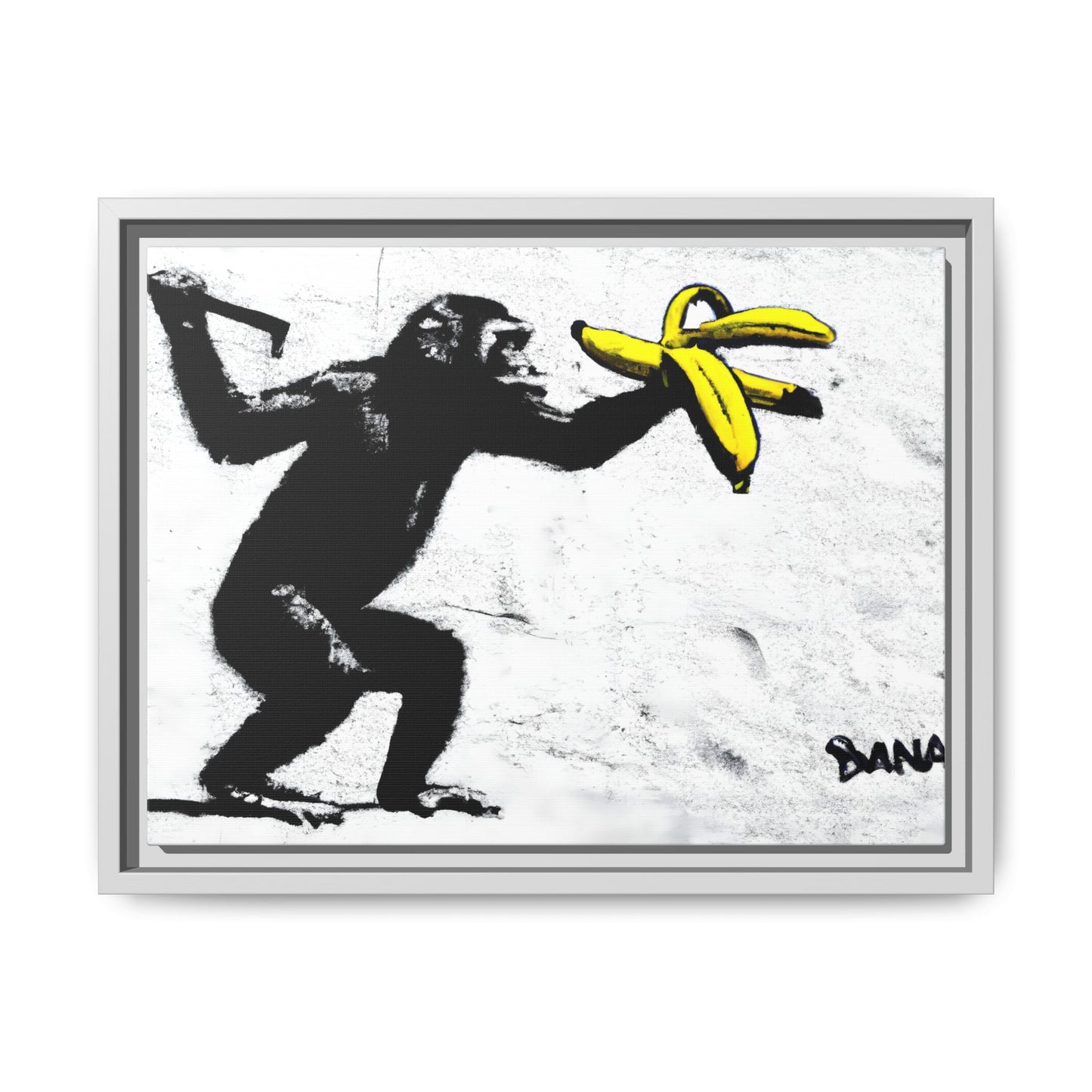 Framed Canvas Art - Playful Monkey with Bananas | Whimsical Wall Decor for Home & Office