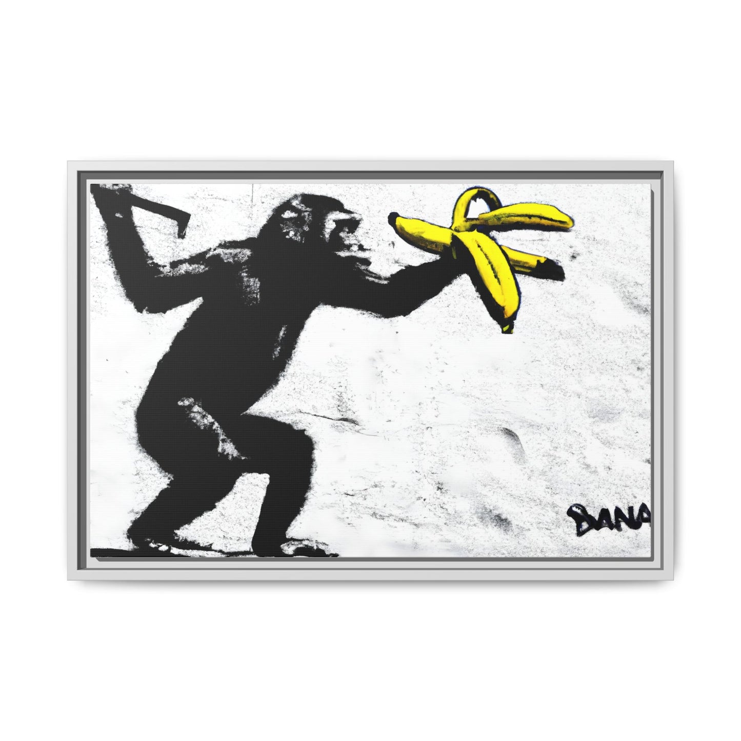 Framed Canvas Art - Playful Monkey with Bananas | Whimsical Wall Decor for Home & Office