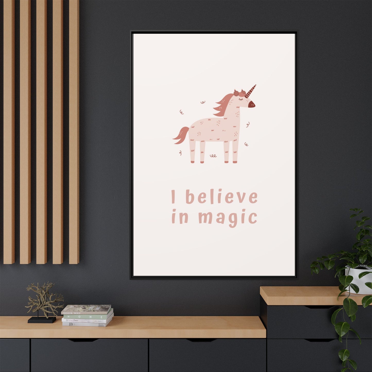 Framed Unicorn Art Print, Magical Home Decor for Kids, Whimsical Nursery Wall Art, Belief in Magic Poster, Gift for Unicorn Lovers