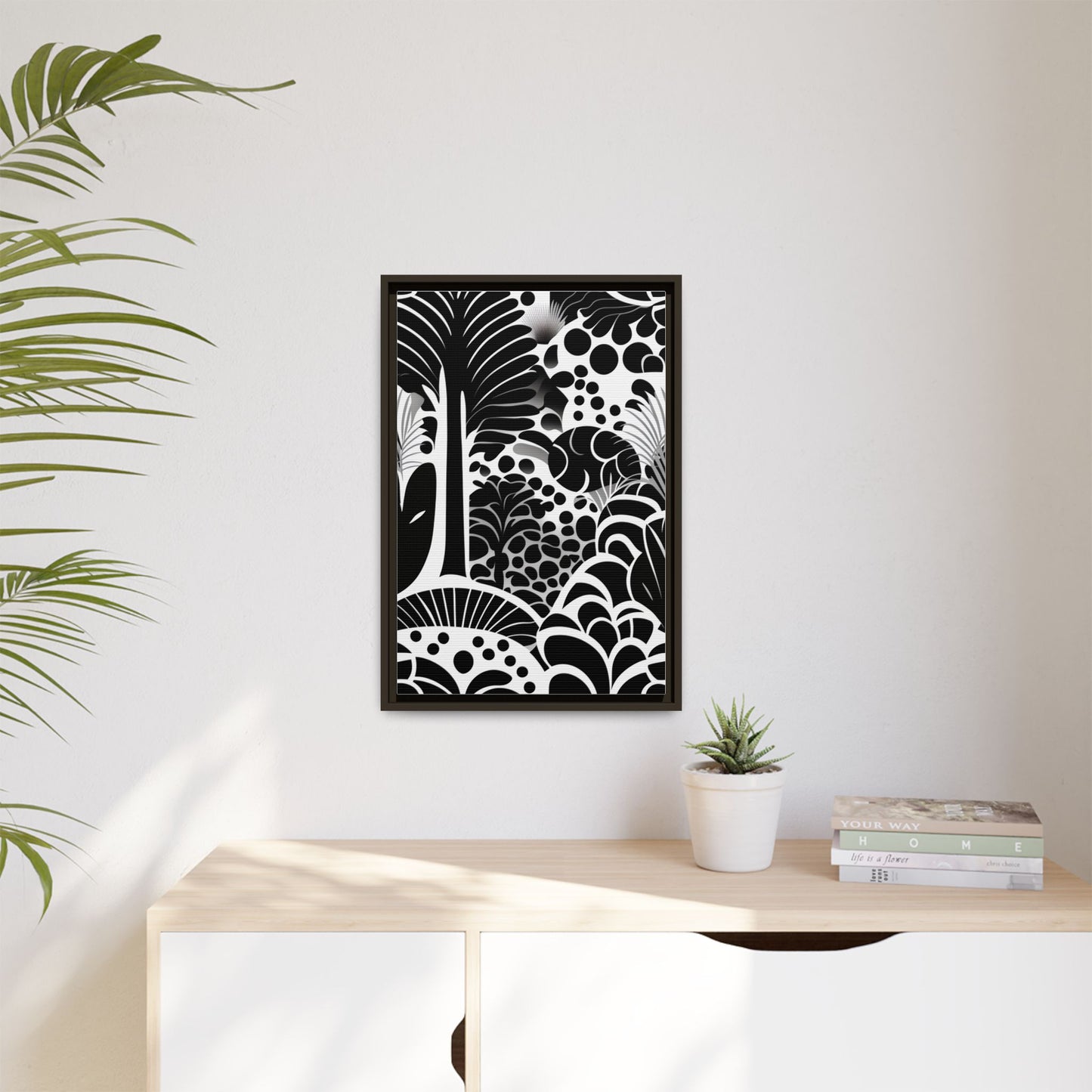 Black and White Framed Art Print, Modern Wall Décor, Minimalist Home Decoration, Botanical Canvas Artwork, Gift for Art Lovers