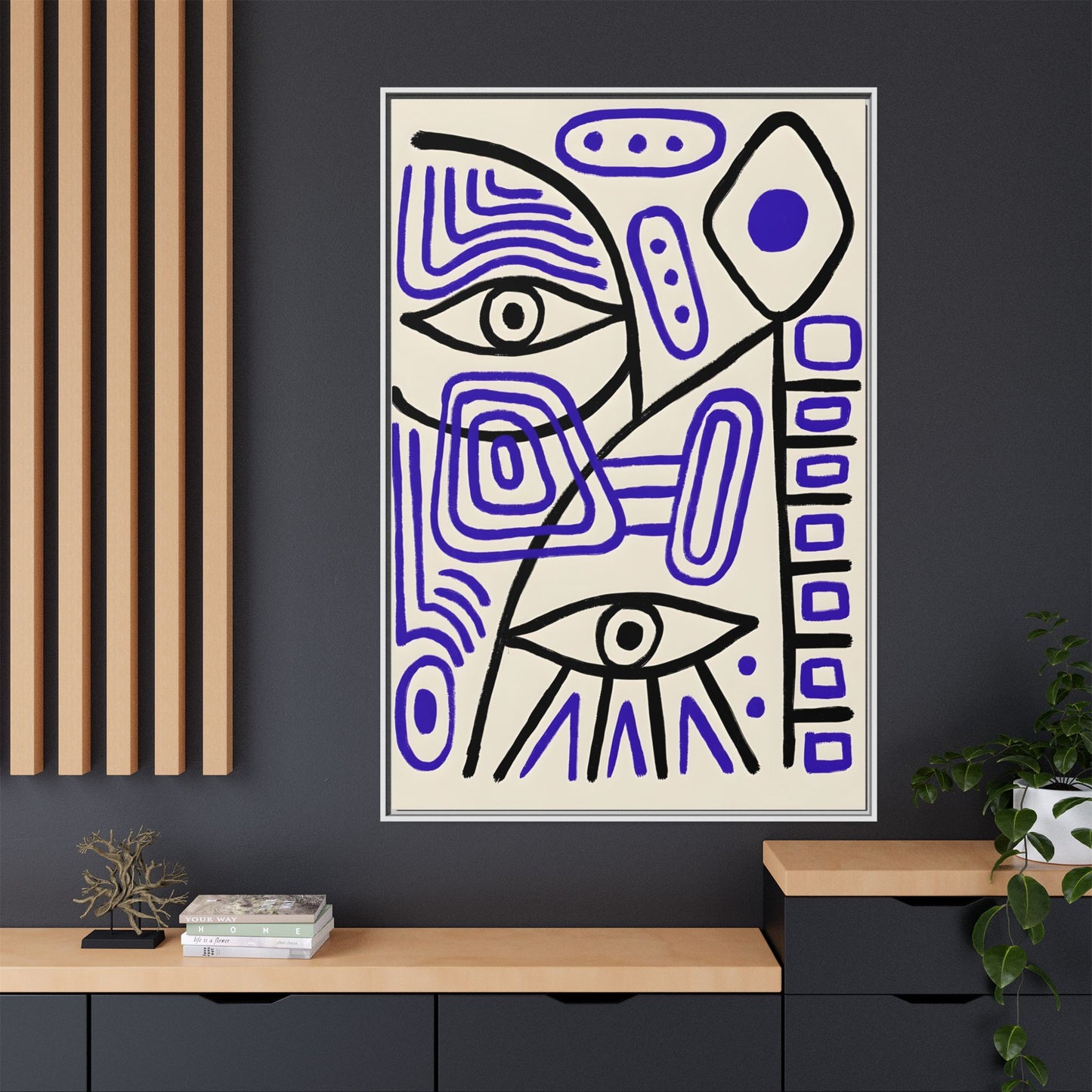 Abstract Line Art Canvas Print - Modern Black and Purple Framed Artwork
