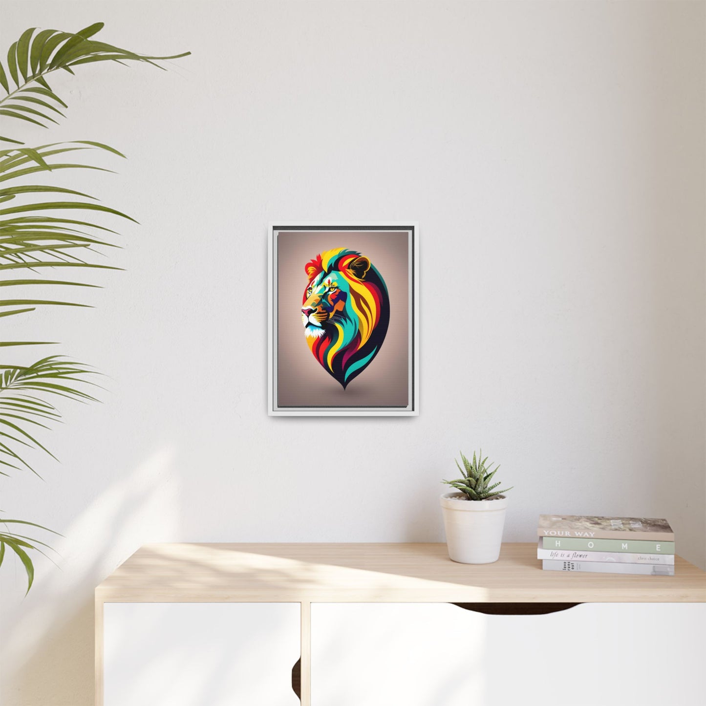 Vibrant Lion Canvas Wall Art, Framed Art Print, Colorful Animal Decor, Living Room Art, Unique Gift Idea
