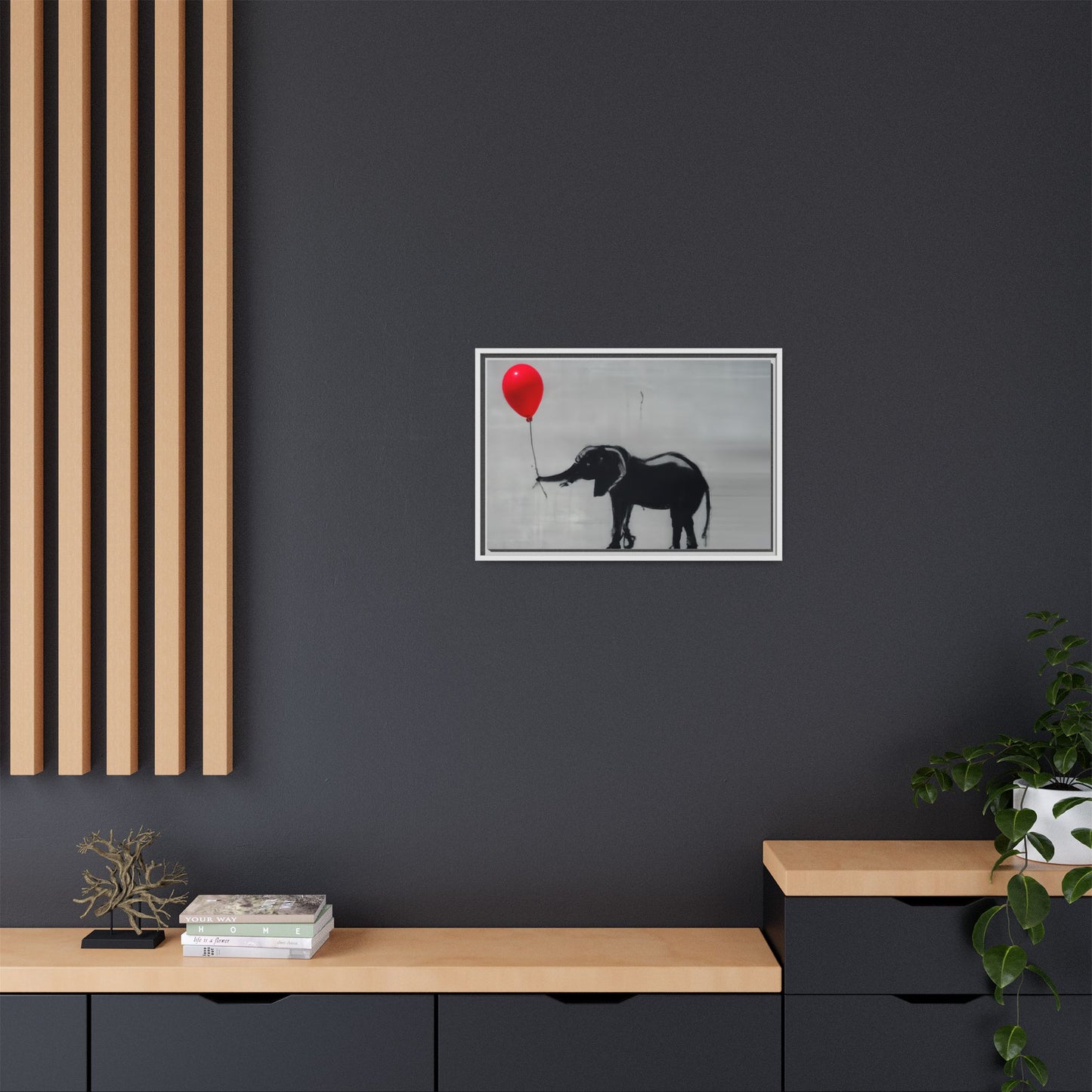 Framed Elephant Canvas Art - Playful Balloon Design