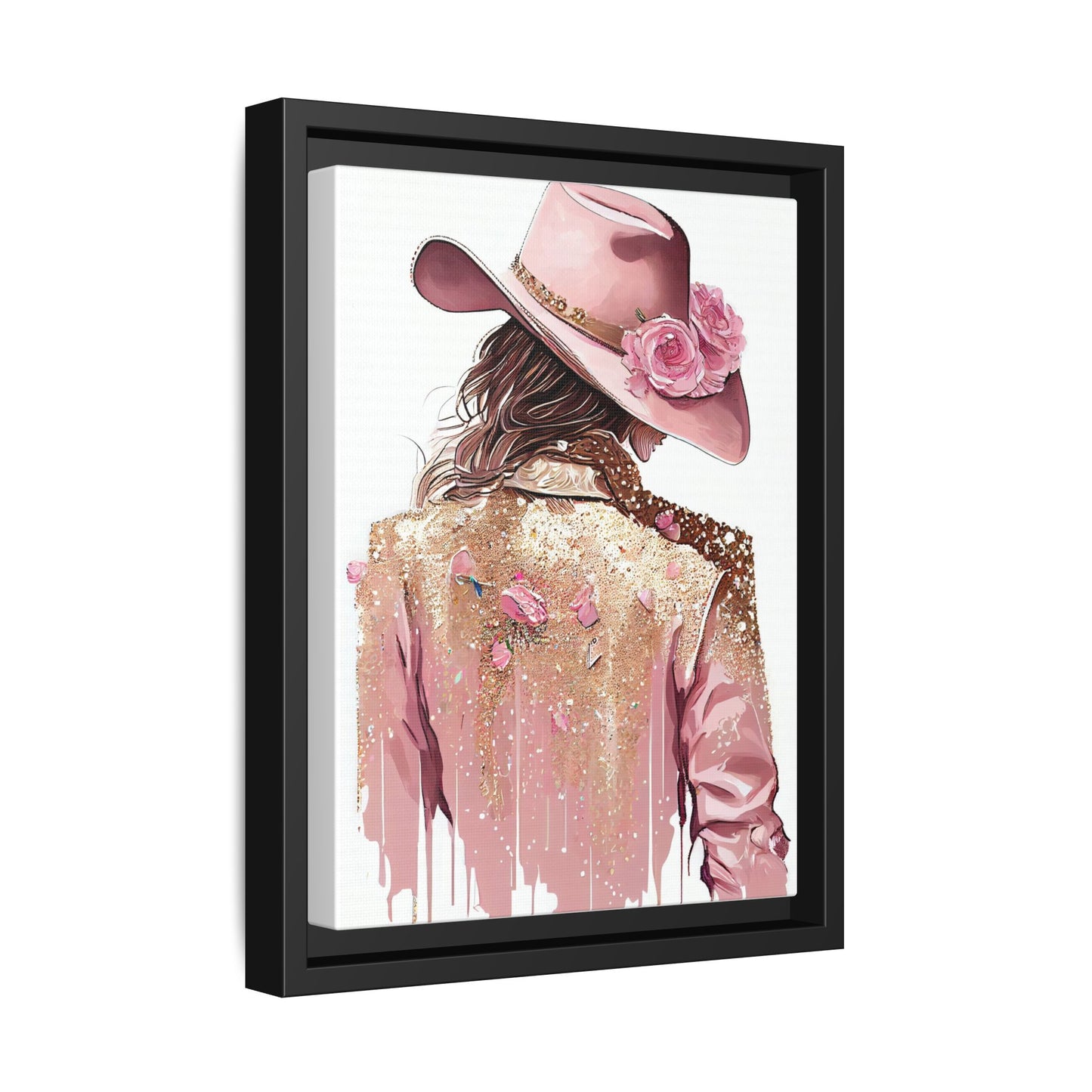 Western Chic Framed Canvas Art - Colorful Floral Cowboy Design