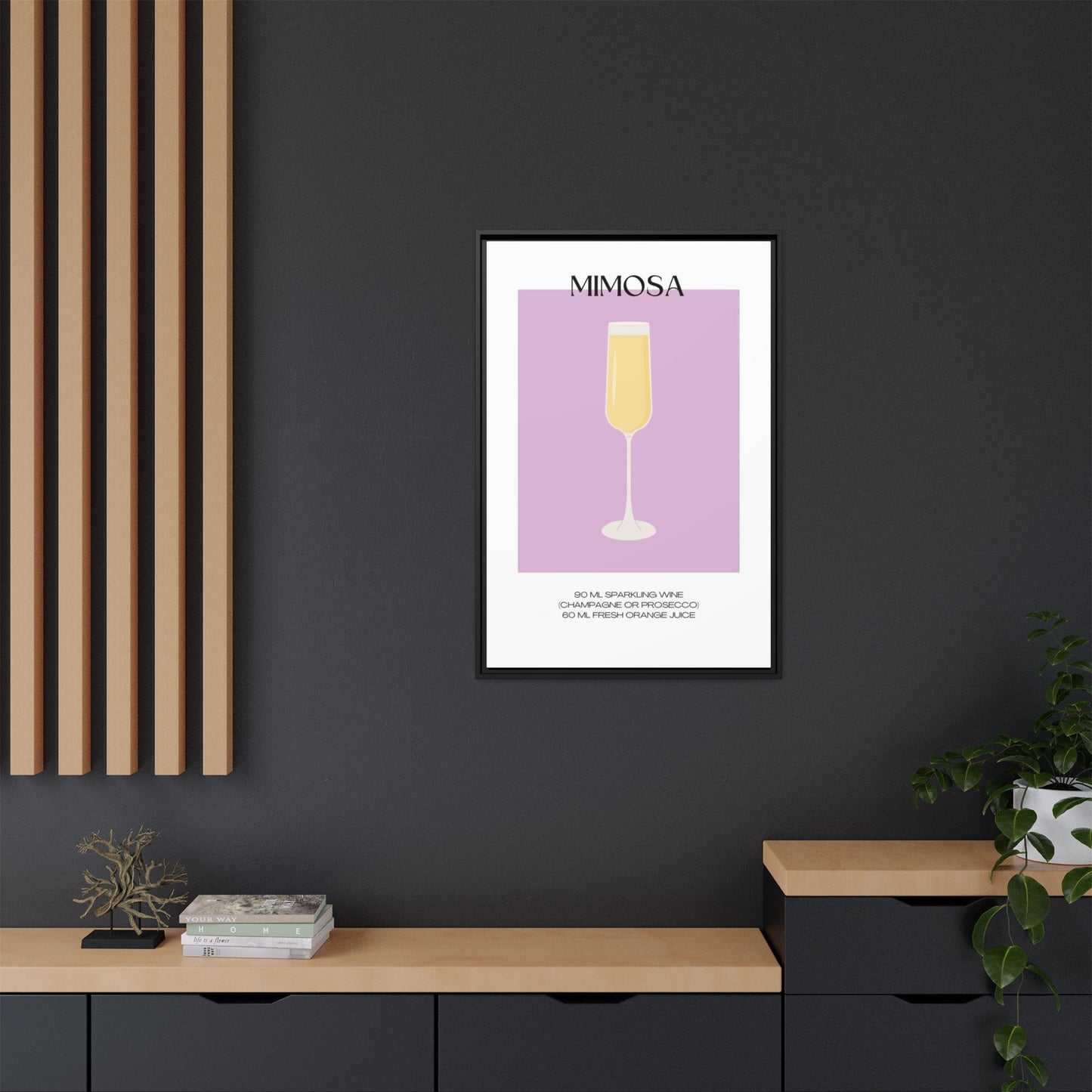 Mimosa Recipe Canvas Wall Art, Framed Home Decor, Kitchen Wall Art, Brunch Decoration, Gift for Foodies, Modern Art Print