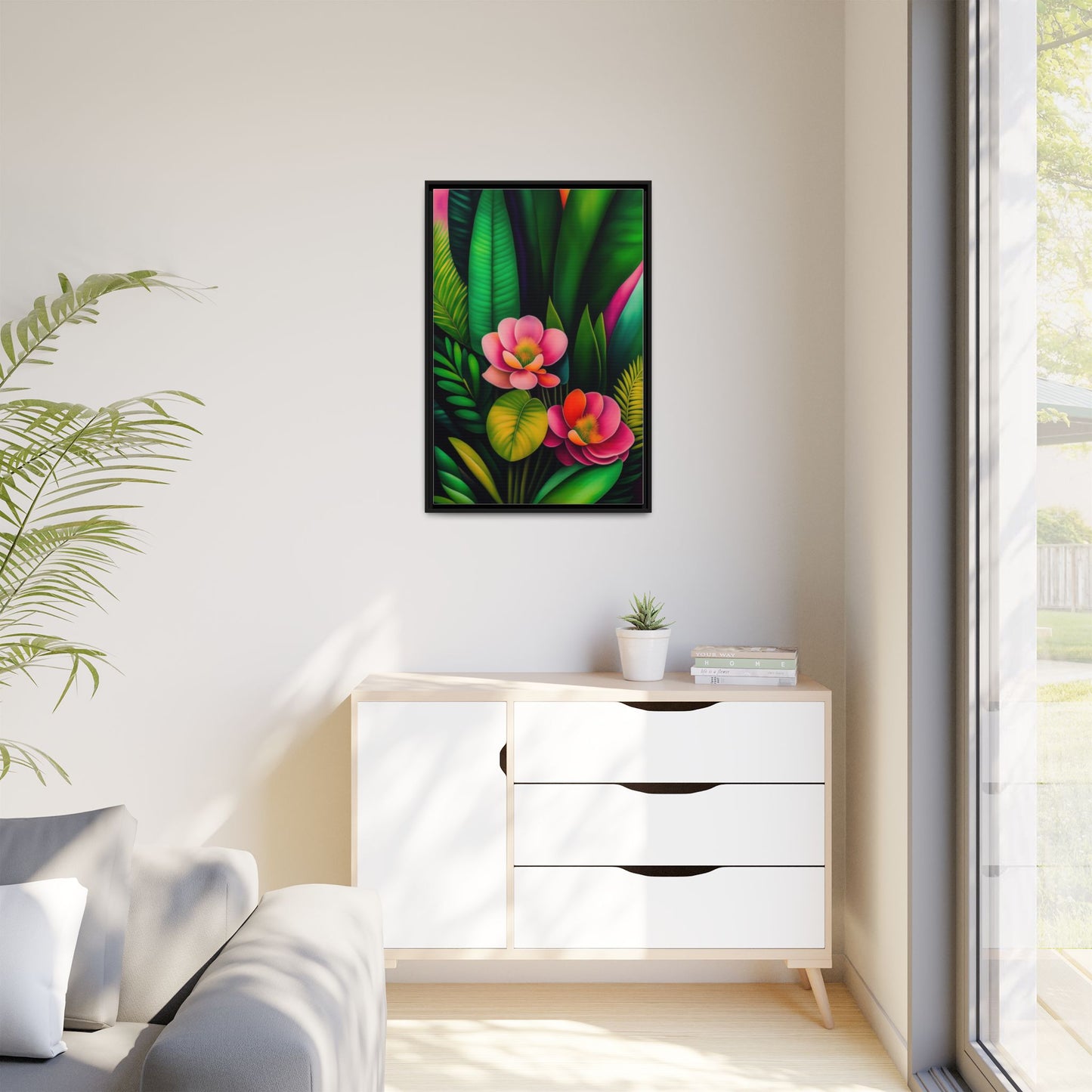 Vibrant Floral Wall Art, Framed Canvas Print, Tropical Decor, Bright Home Aesthetic, Gift for Nature Lovers, Botanical Artwork