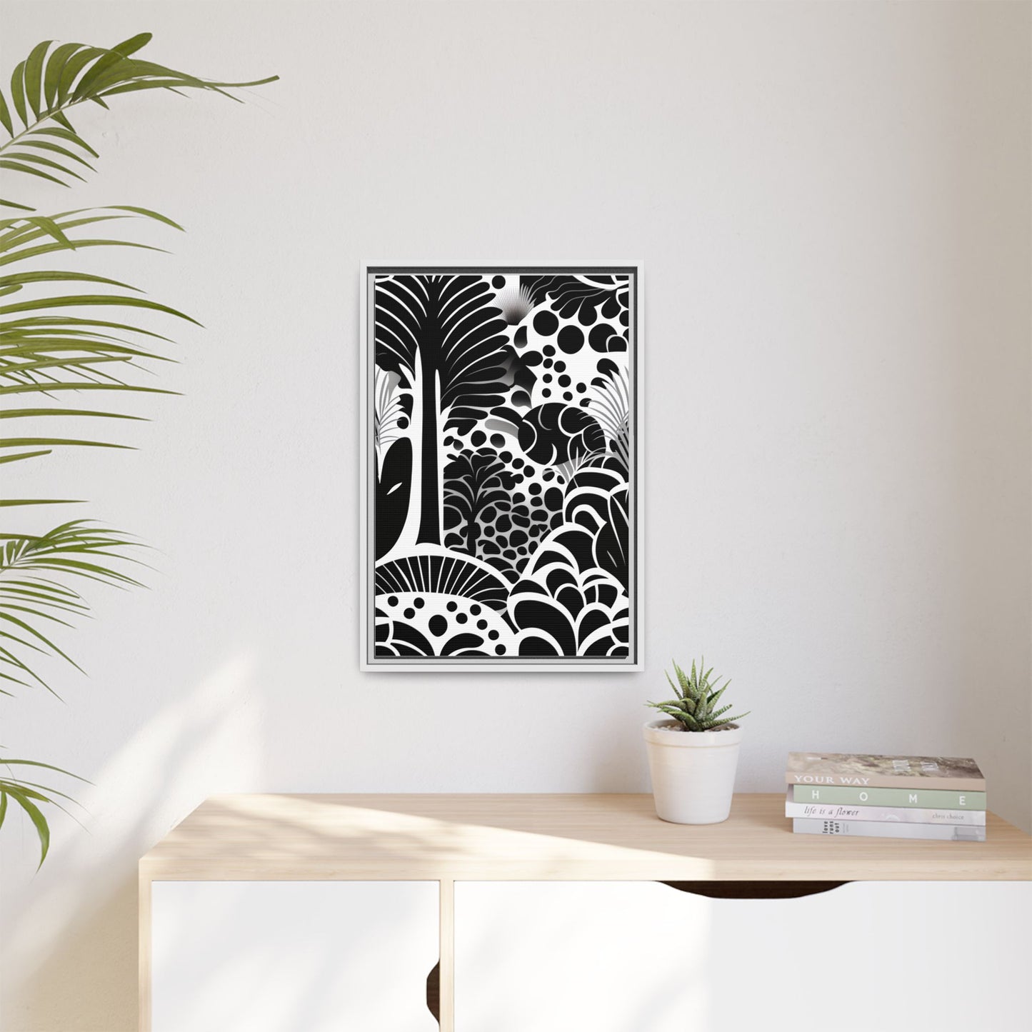 Black and White Framed Art Print, Modern Wall Décor, Minimalist Home Decoration, Botanical Canvas Artwork, Gift for Art Lovers