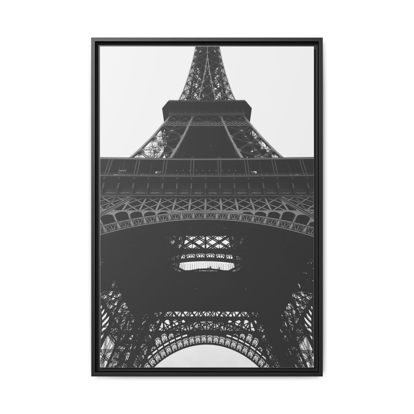 Eiffel Tower Matte Canvas Wall Art - Framed Black and White Decor