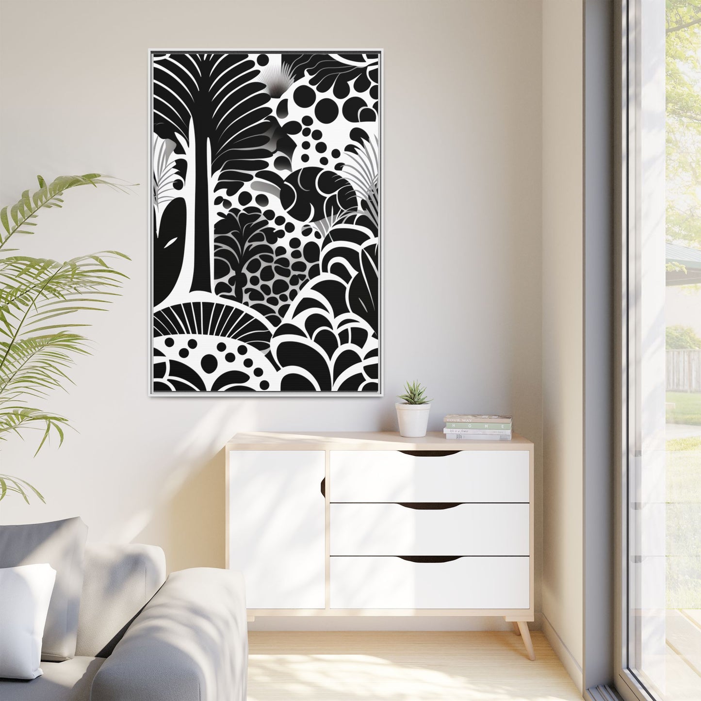 Black and White Framed Art Print, Modern Wall Décor, Minimalist Home Decoration, Botanical Canvas Artwork, Gift for Art Lovers