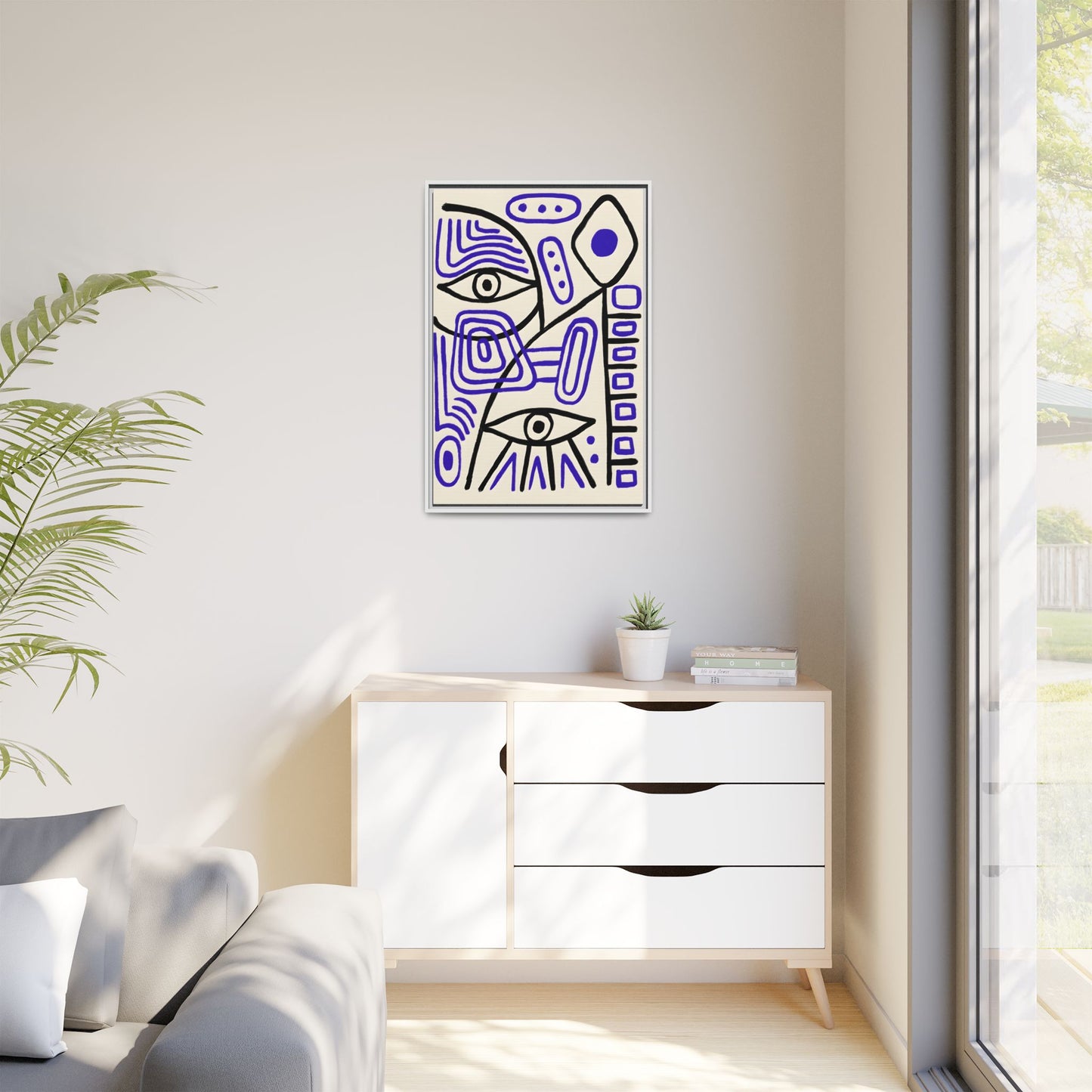 Abstract Line Art Canvas Print - Modern Black and Purple Framed Artwork