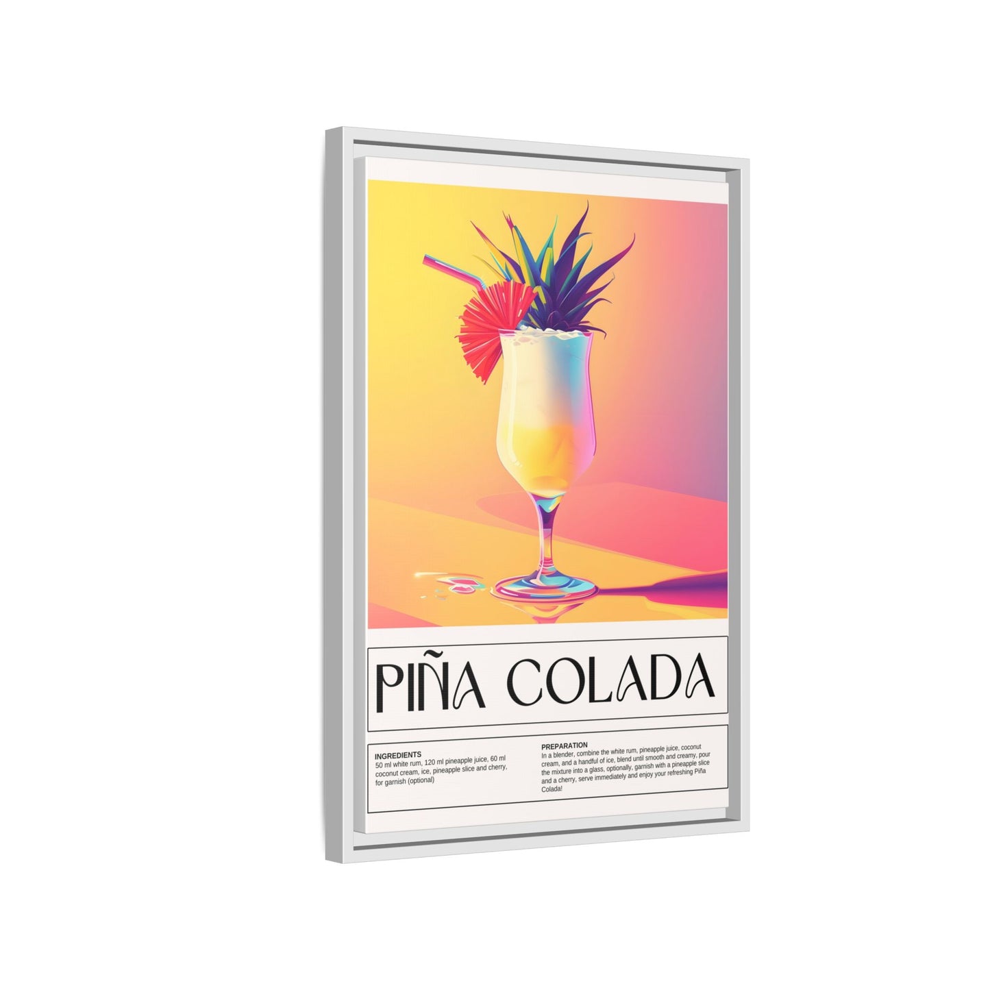 Piña Colada Art Print, Tropical Wall Decor, Summer Vibes Framed Canvas, Cocktail Lover Gift, Home Bar Decoration