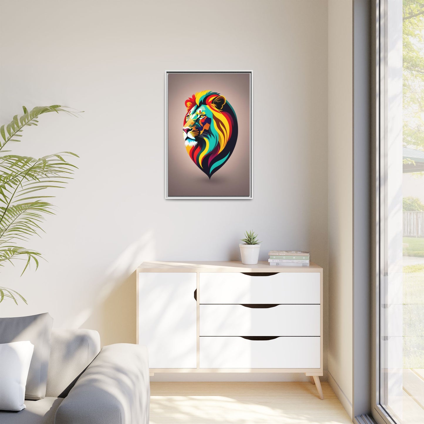 Vibrant Lion Canvas Wall Art, Framed Art Print, Colorful Animal Decor, Living Room Art, Unique Gift Idea