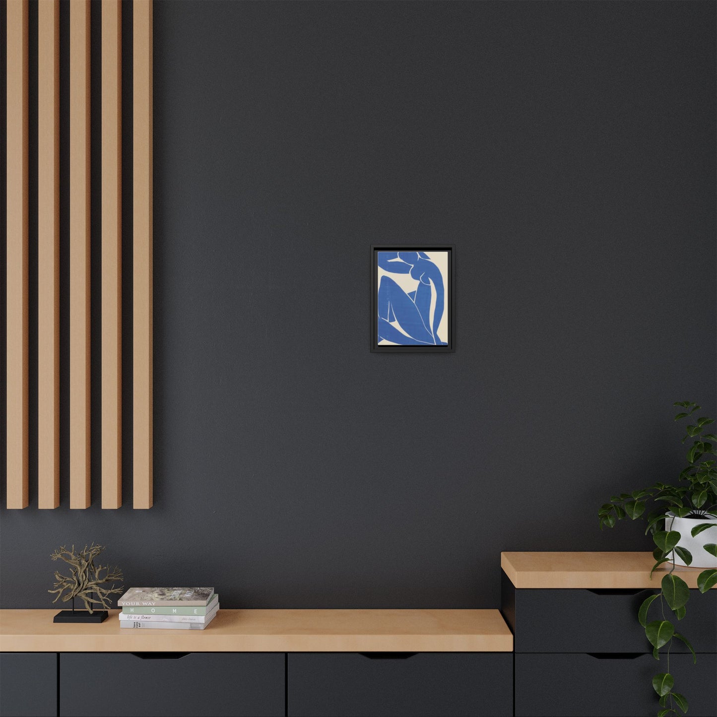 Contemporary Framed Canvas Art - Blue Abstract Figure, Modern Home Decor, Gift for Art Lovers, Stylish Wall Art, Feminine Vibe