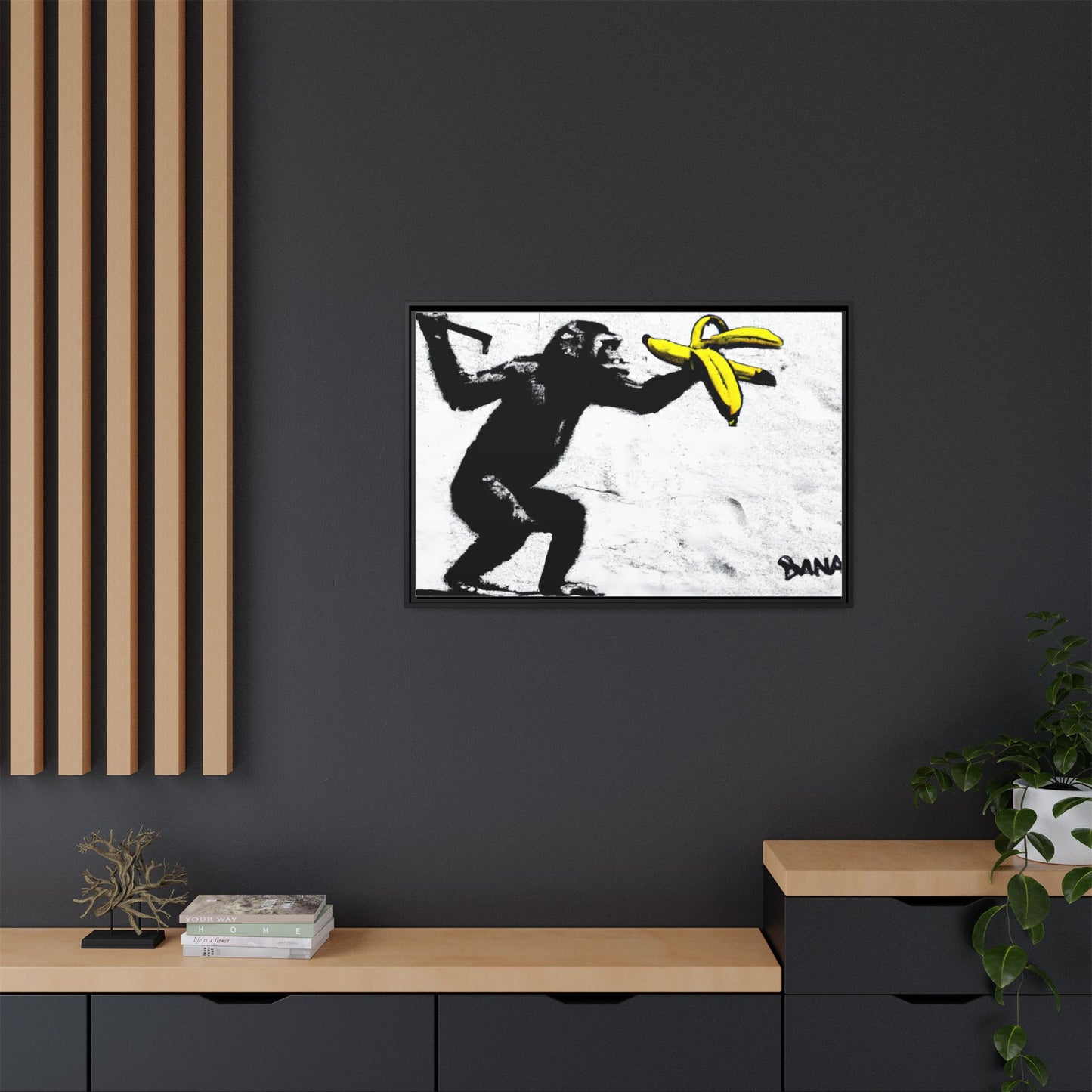 Framed Canvas Art - Playful Monkey with Bananas | Whimsical Wall Decor for Home & Office