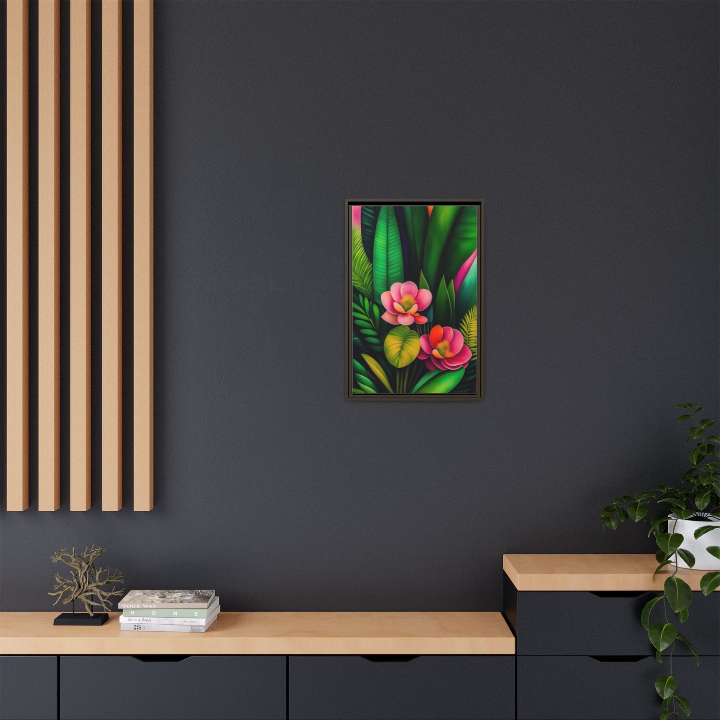 Vibrant Floral Wall Art, Framed Canvas Print, Tropical Decor, Bright Home Aesthetic, Gift for Nature Lovers, Botanical Artwork