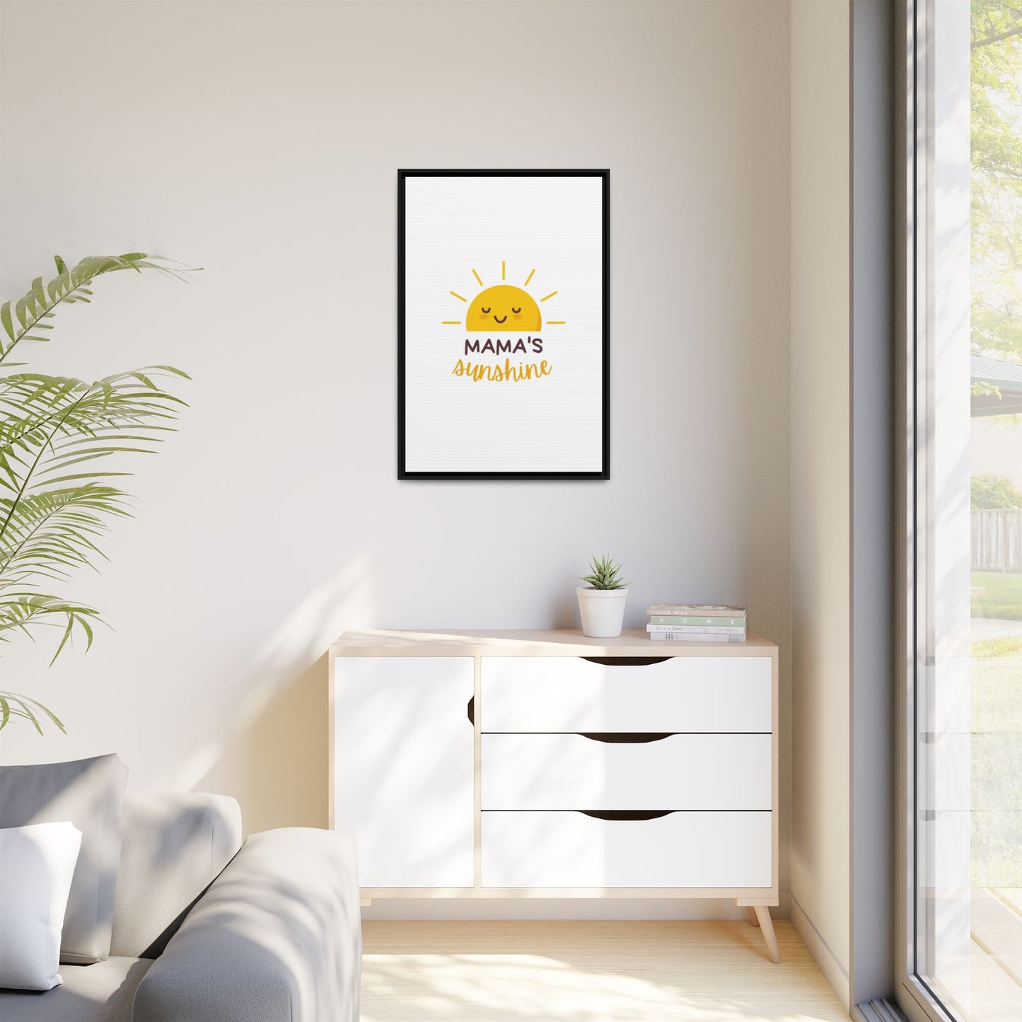 Framed Canvas Art Print, Cheerful Sun Decor for Mother's Day, Kids Room Wall Art, Positive Vibes Poster, Gift for Moms