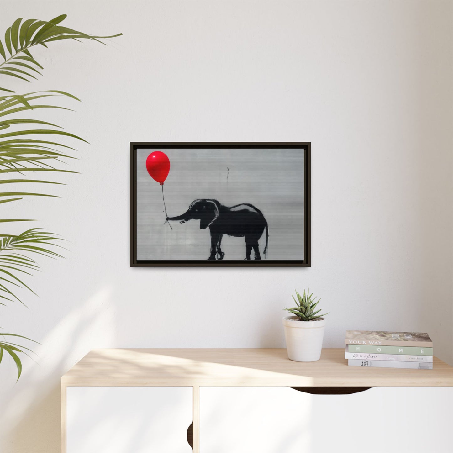 Framed Elephant Canvas Art - Playful Balloon Design